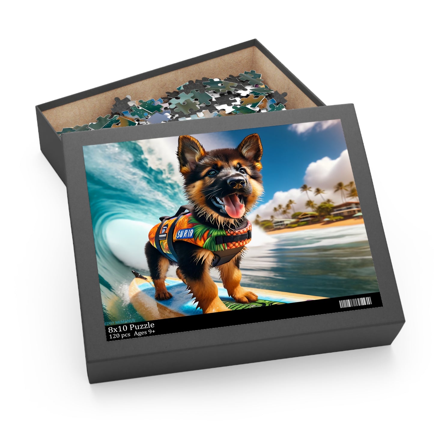 Surf Pups! Surfing German Shepherd Puppy Puzzle 8 - (120, 252, 500-Piece)