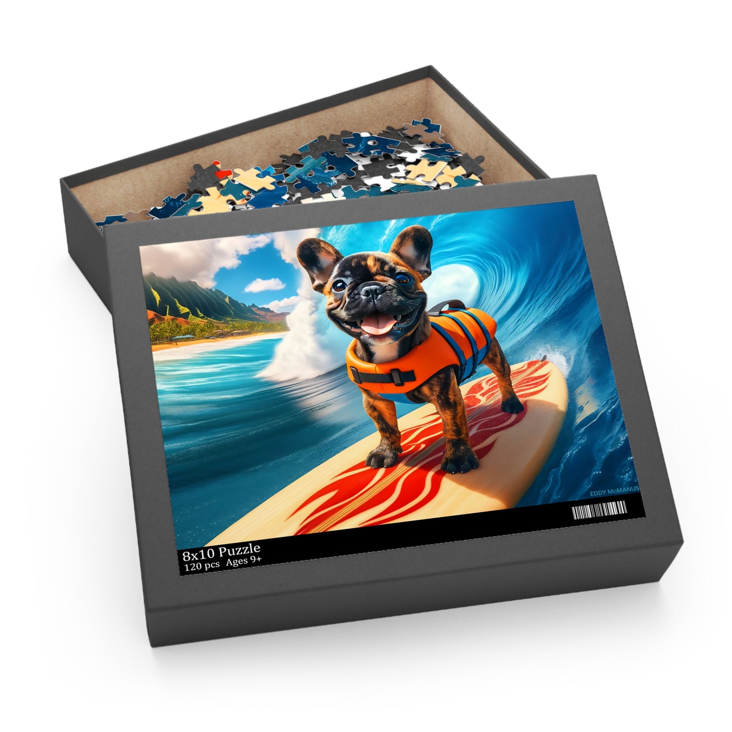 Surf Pups! Surfing French Bulldog Puppy Puzzle 4 - (120, 252, 500-Piece)