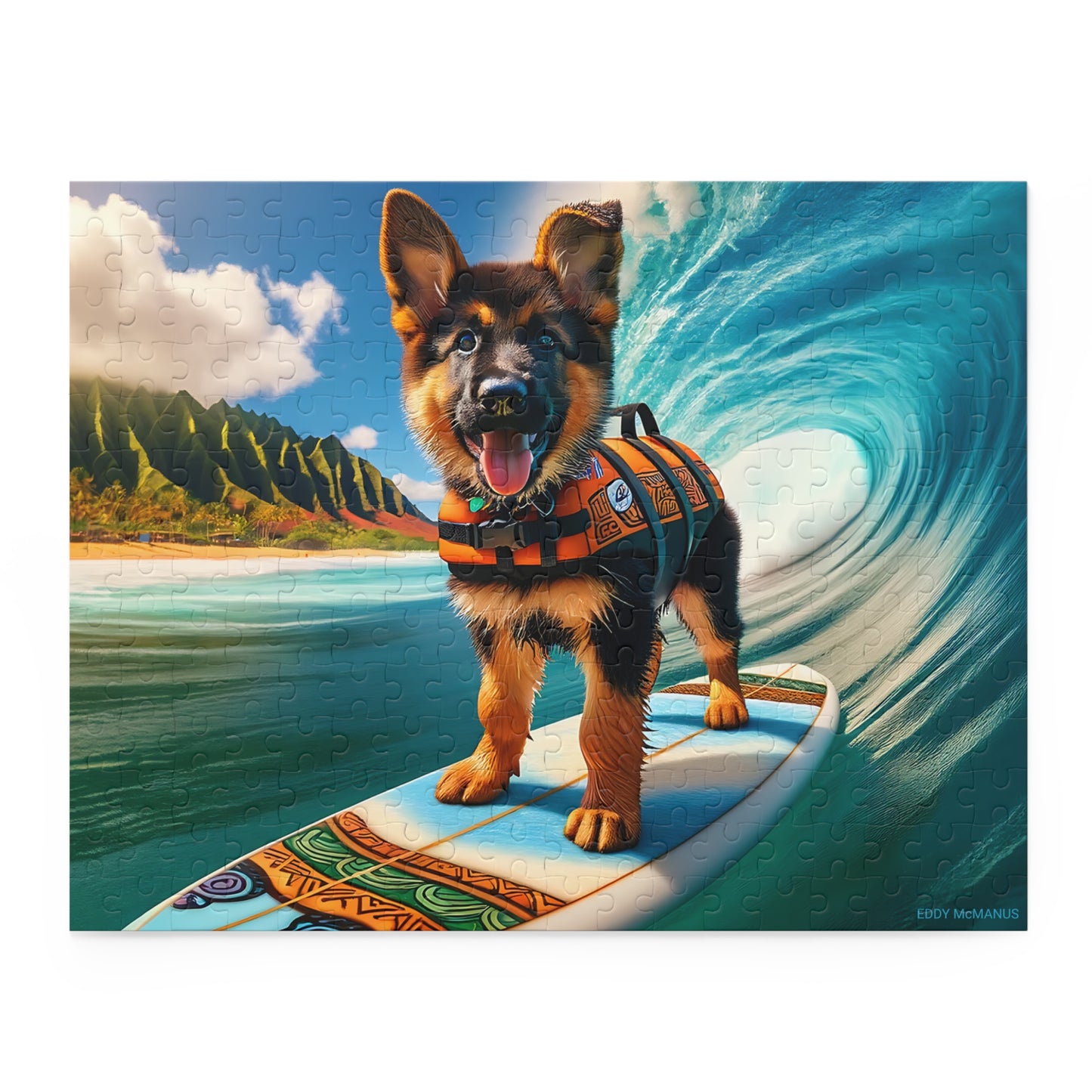 Surf Pups! Surfing German Shepherd Puppy Puzzle 7 - (120, 252, 500-Piece)