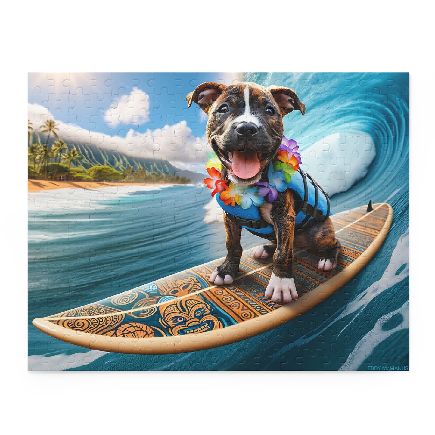 Surf Pups! Surfing Pit Bull Puppy Puzzle 11 - (120, 252, 500-Piece)