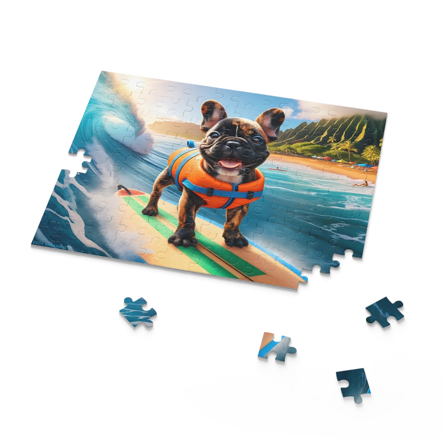 Surf Pups! Surfing French Bulldog Puppy Puzzle 1 - (120, 252, 500-Piece)