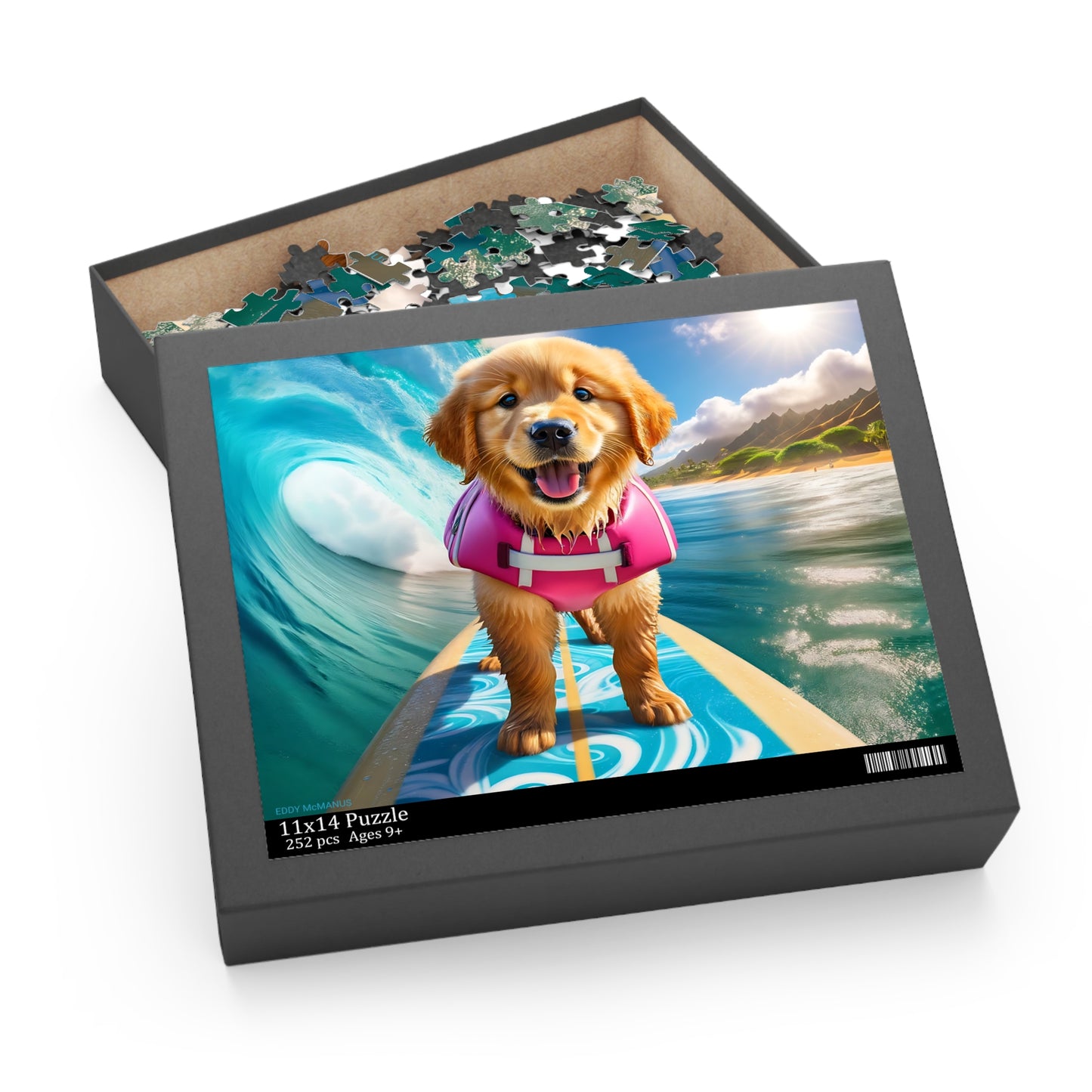 Surf Pups! Surfing Golden Retriever Puppy Puzzle 2 - (120, 252, 500-Piece)