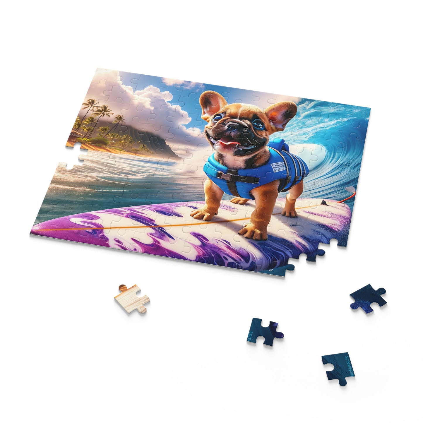 Surf Pups! Surfing French Bulldog Puppy Puzzle 12 - (120, 252, 500-Piece)