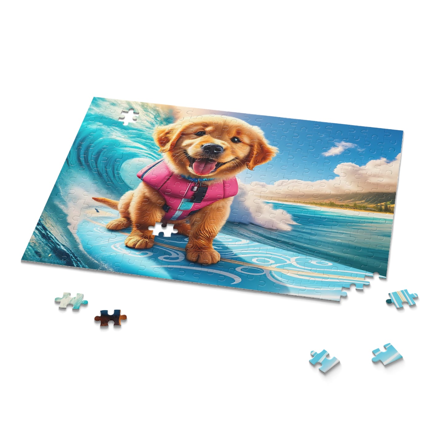 Surf Pups! Surfing Golden Retriever Puppy Puzzle 1 - (120, 252, 500-Piece)