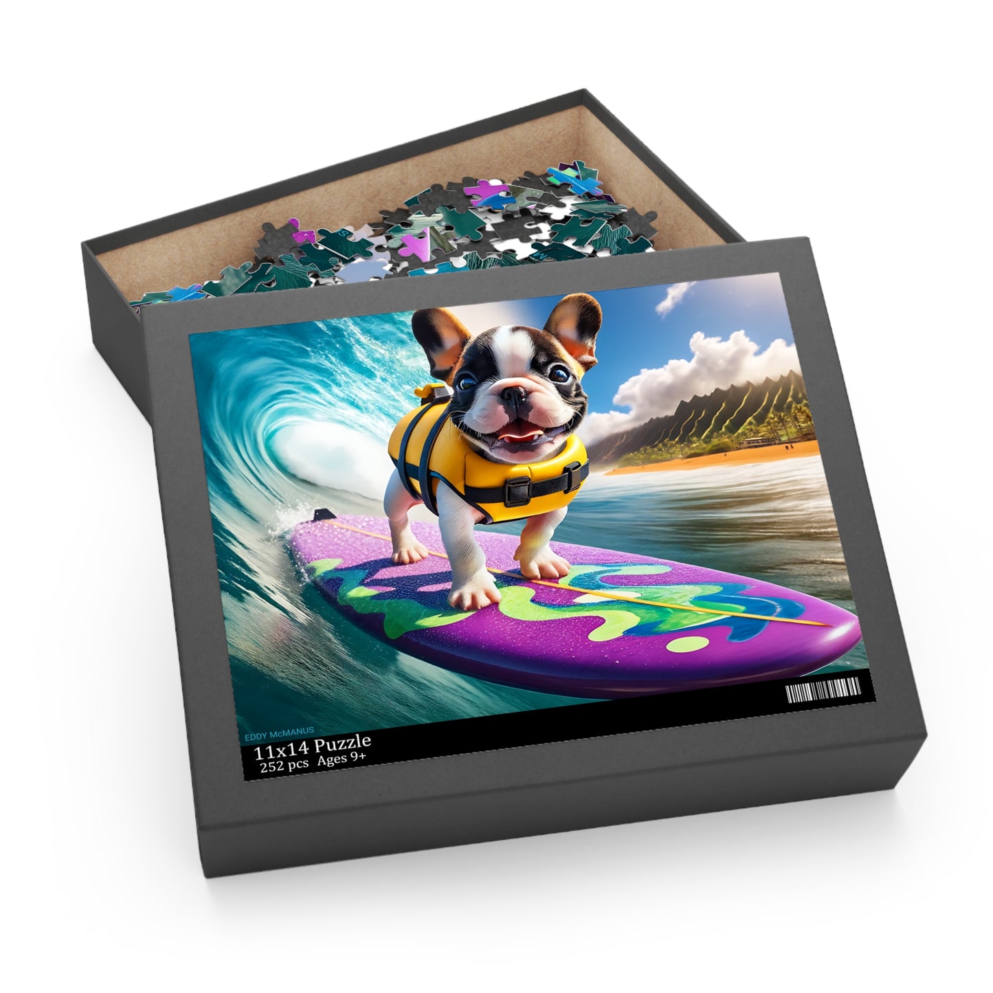 Surf Pups! Surfing French Bulldog Puppy Puzzle 9 - (120, 252, 500-Piece)