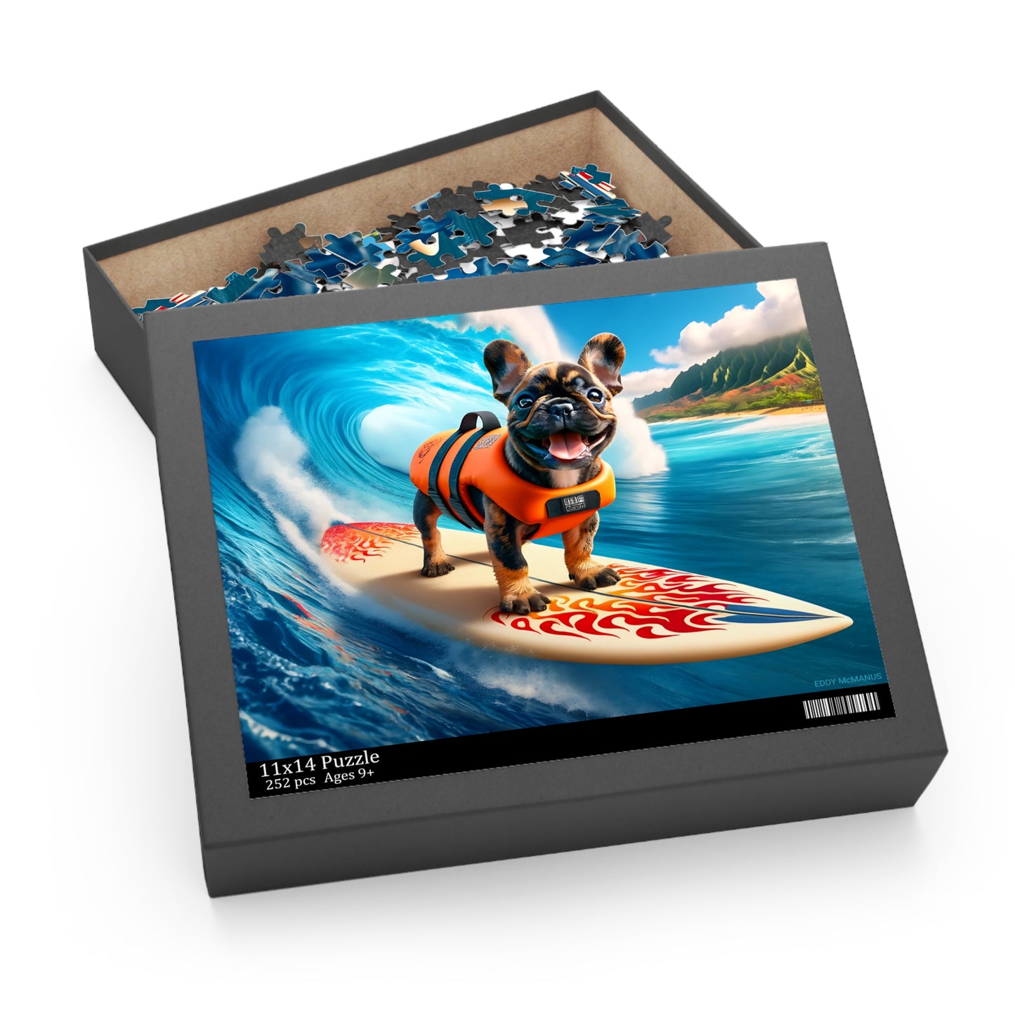 Surf Pups! Surfing French Bulldog Puppy Puzzle 3 - (120, 252, 500-Piece)
