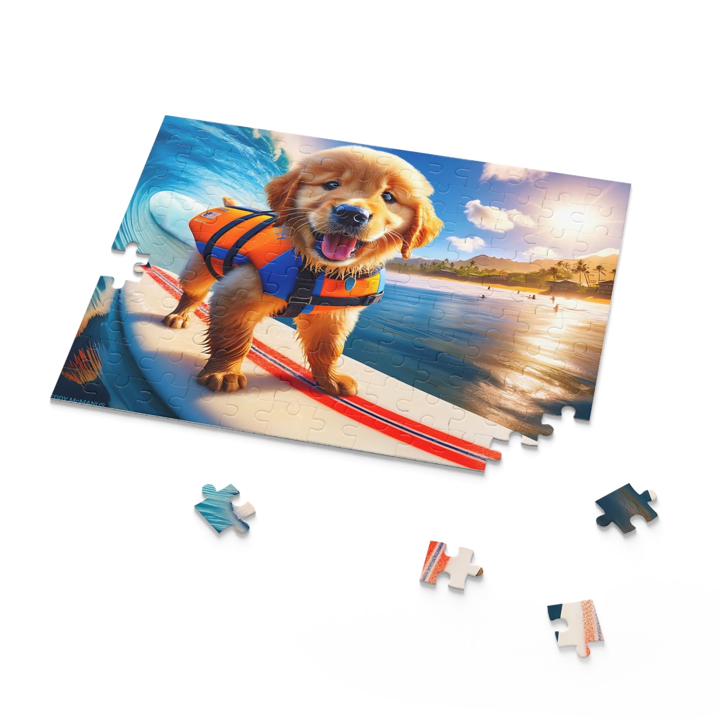 Surf Pups! Surfing Golden Retriever Puppy Puzzle 7 - (120, 252, 500-Piece)