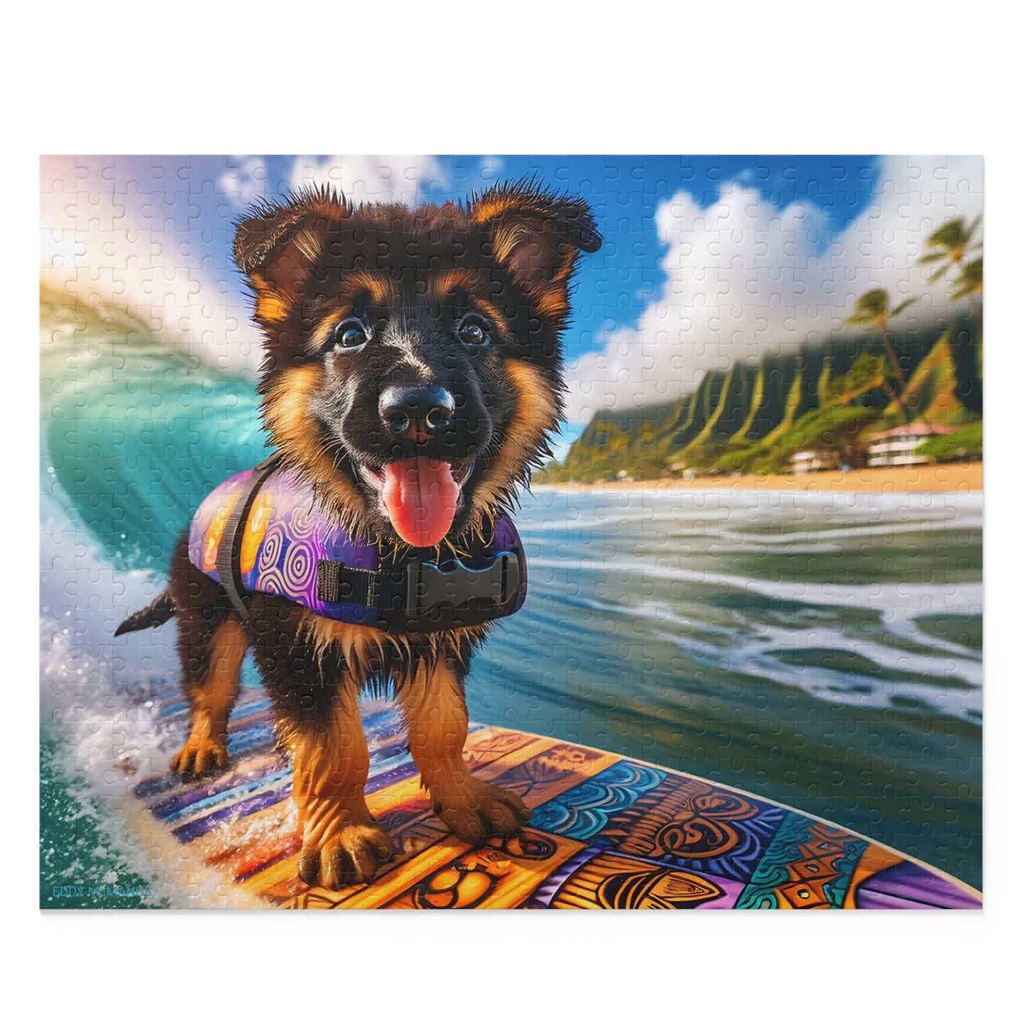 Surf Pups! Surfing German Shepherd Puppy Puzzle 9 - (120, 252, 500-Piece)