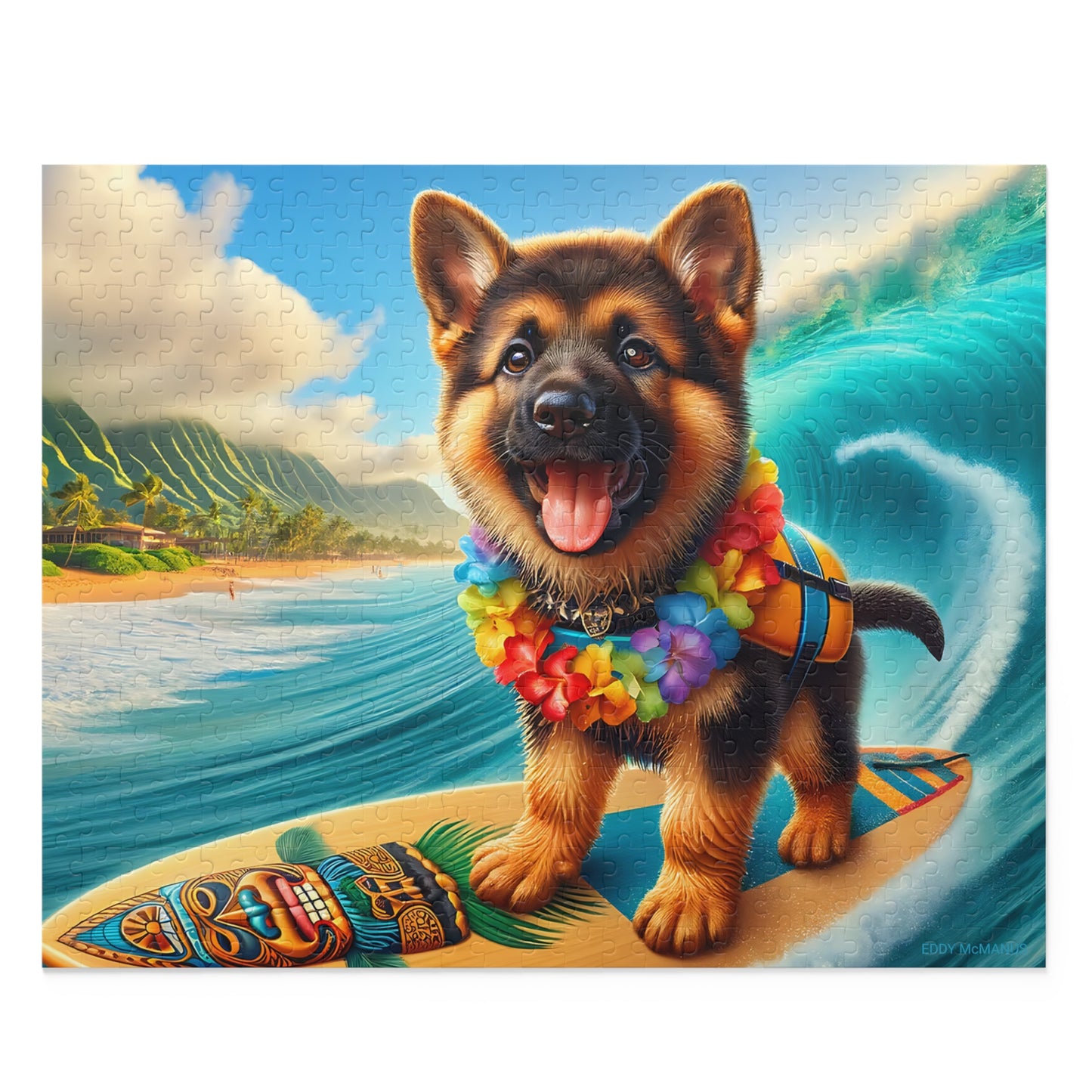 Surf Pups! Surfing German Shepherd Puppy Puzzle 12 - (120, 252, 500-Piece)