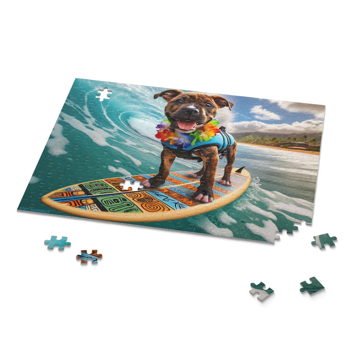 Surf Pups! Surfing Pit Bull Puppy Puzzle 2 - (120, 252, 500-Piece)
