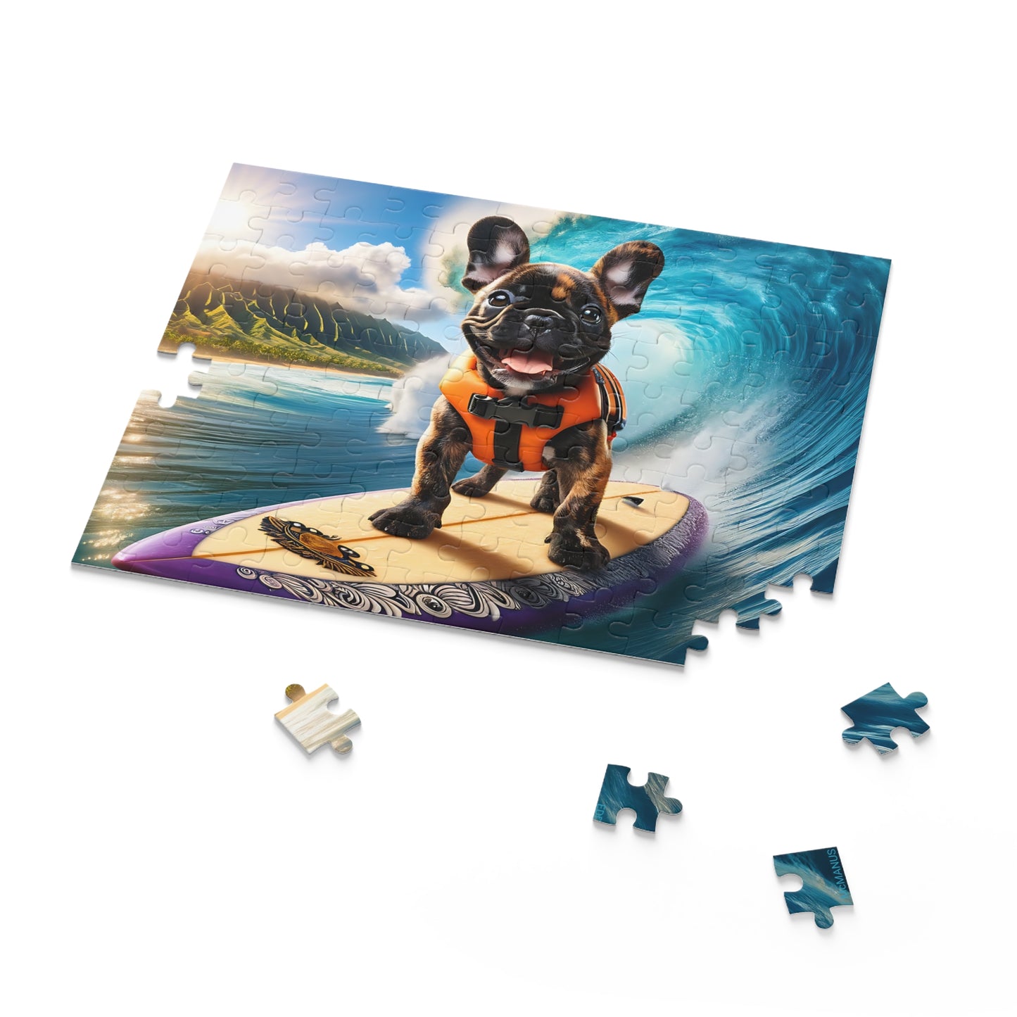 Surf Pups! Surfing French Bulldog Puppy Puzzle 11 - (120, 252, 500-Piece)