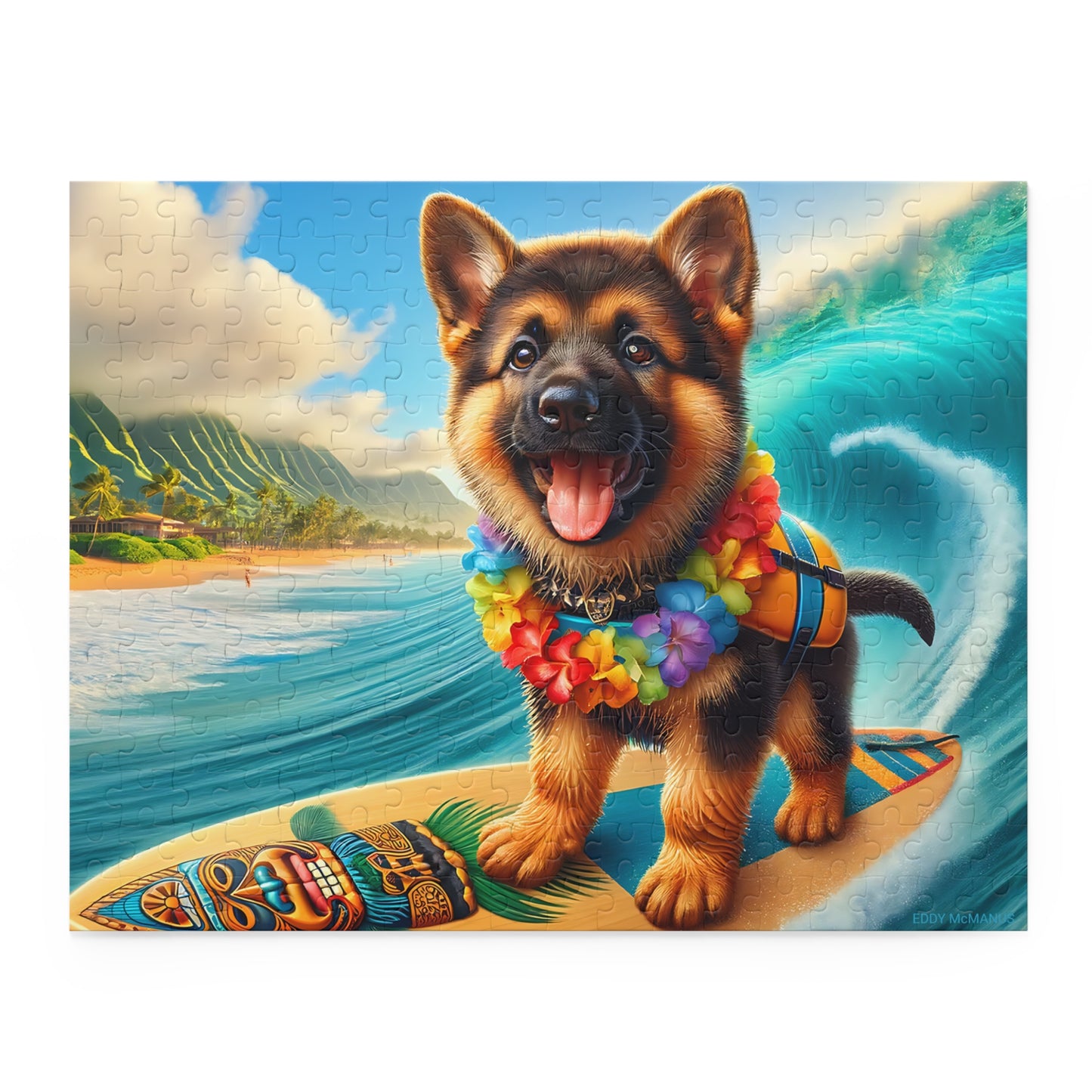 Surf Pups! Surfing German Shepherd Puppy Puzzle 12 - (120, 252, 500-Piece)