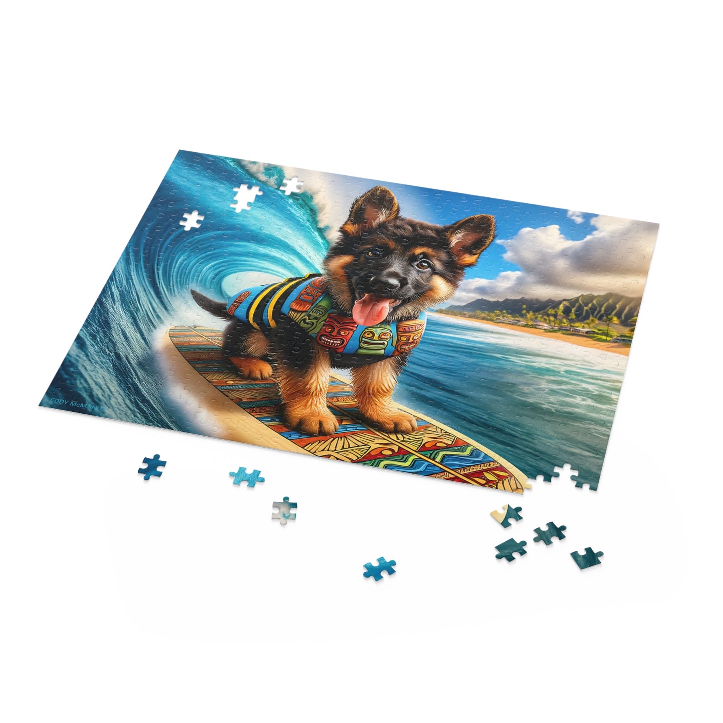 Surf Pups! Surfing German Shepherd Puppy Puzzle 1 - (120, 252, 500-Piece)