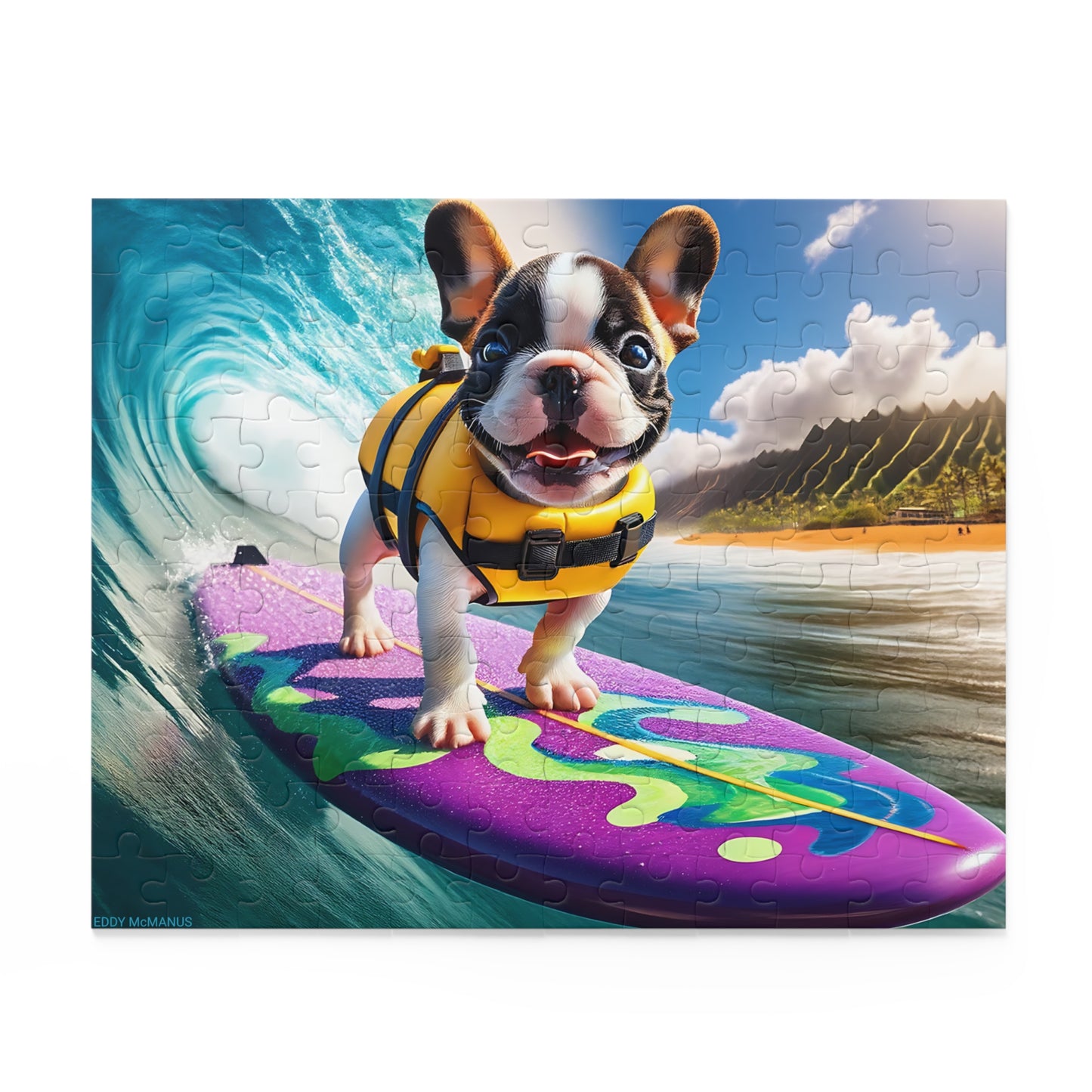 Surf Pups! Surfing French Bulldog Puppy Puzzle 9 - (120, 252, 500-Piece)