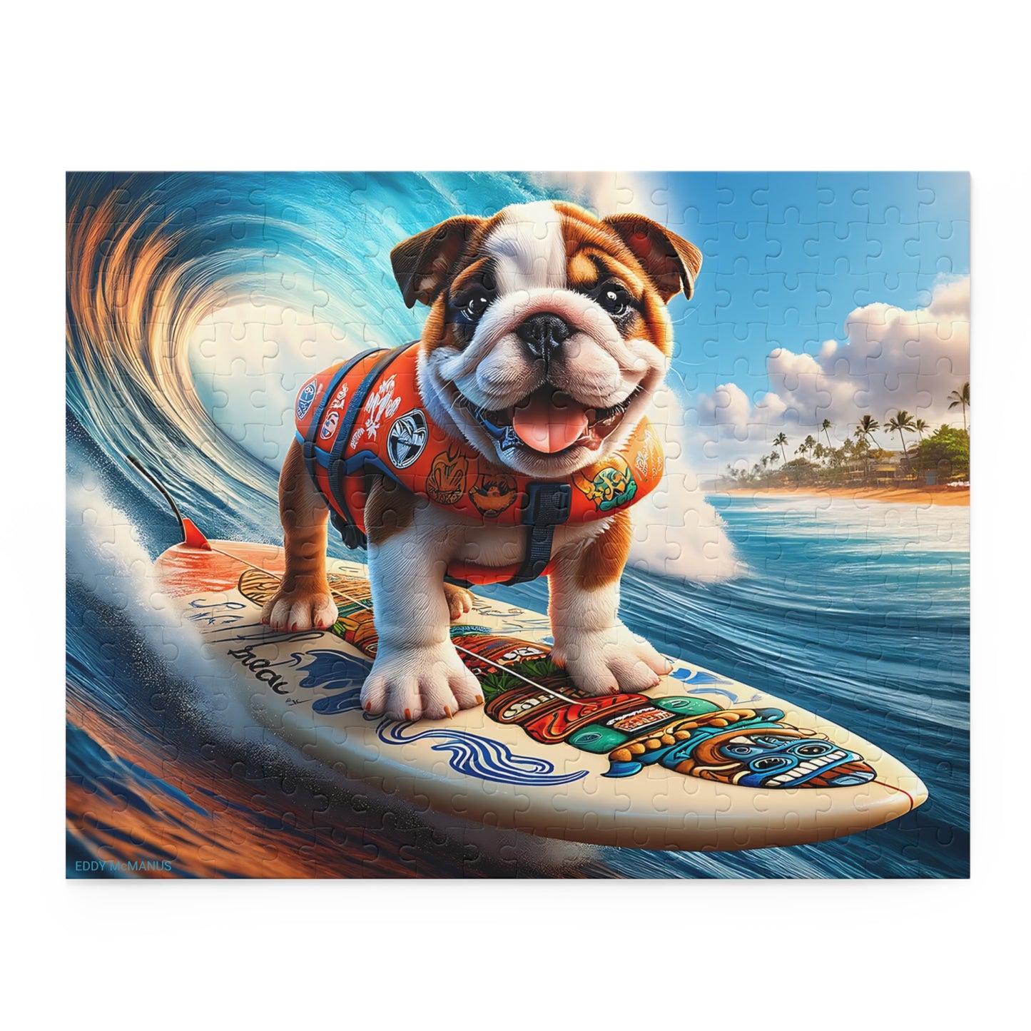 Surf Pups! Surfing English Bulldog Puppy Puzzle 8 - (120, 252, 500-Piece)
