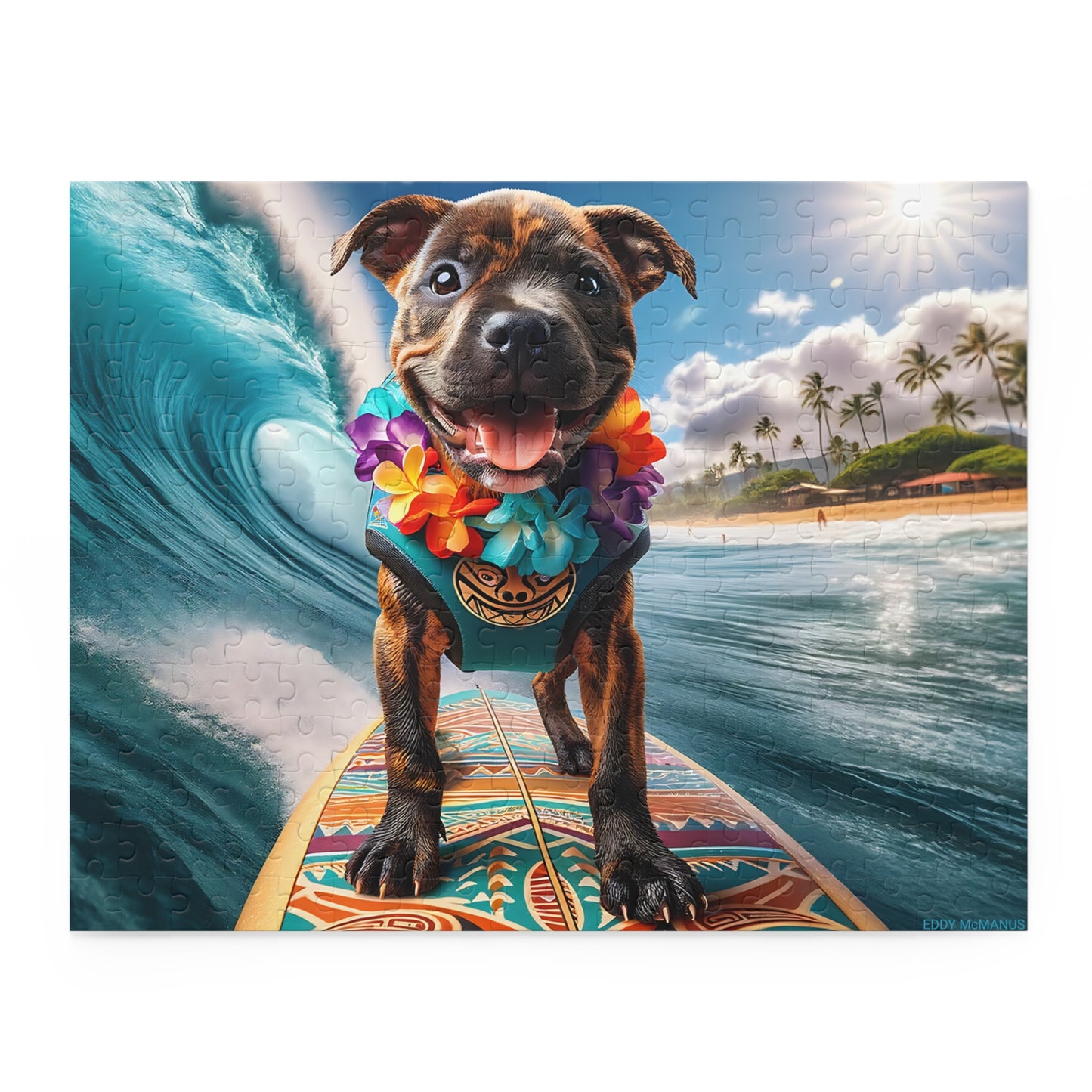 Surf Pups! Surfing Pit Bull Puppy Puzzle 5 - (120, 252, 500-Piece)