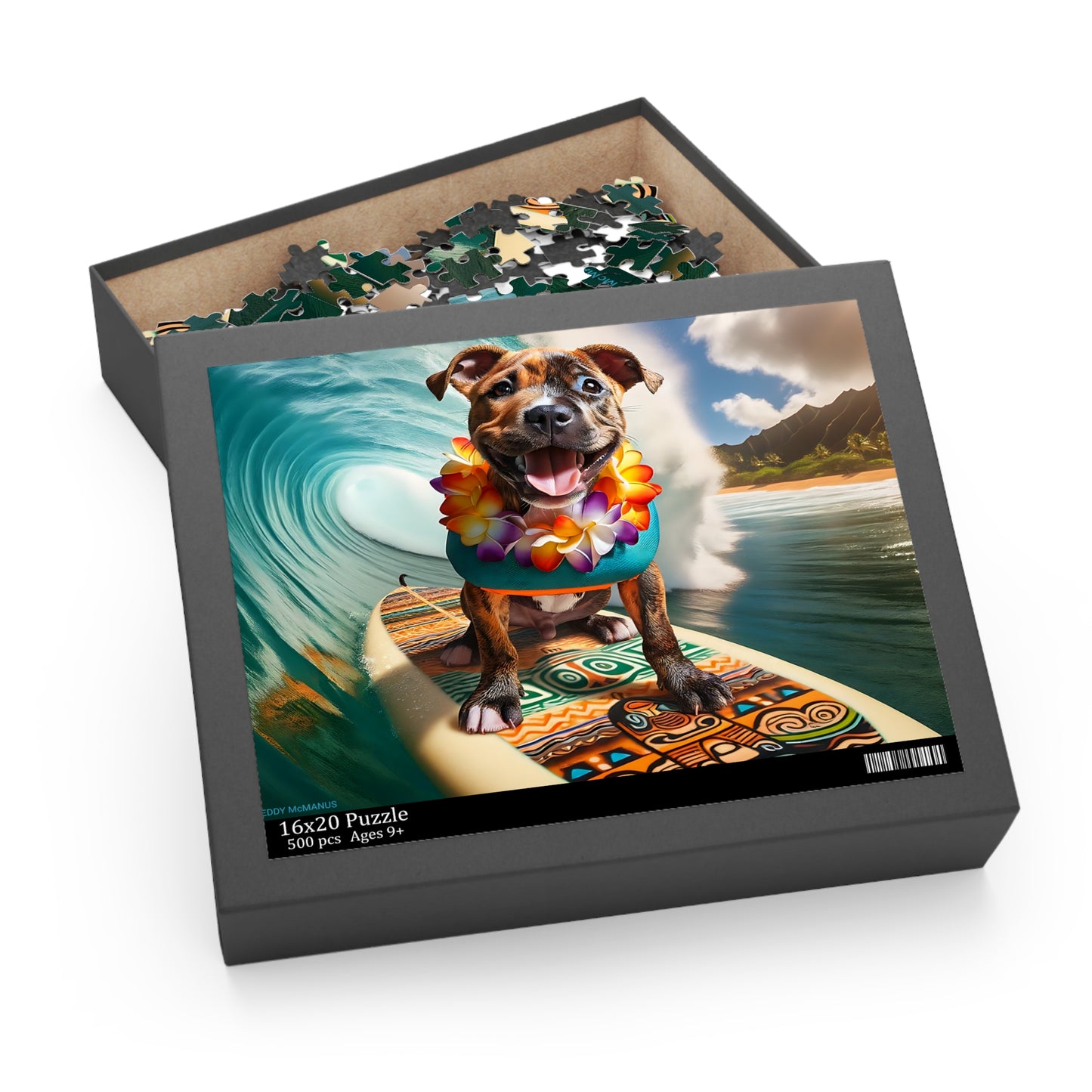 Surf Pups! Surfing Pit Bull Puppy Puzzle 7 - (120, 252, 500-Piece)