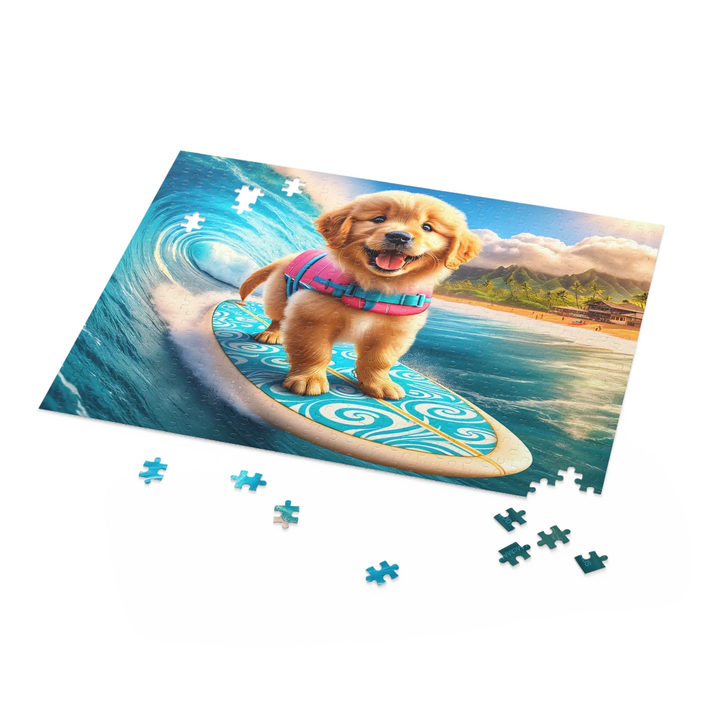 Surf Pups! Surfing Golden Retriever Puppy Puzzle 6 - (120, 252, 500-Piece)
