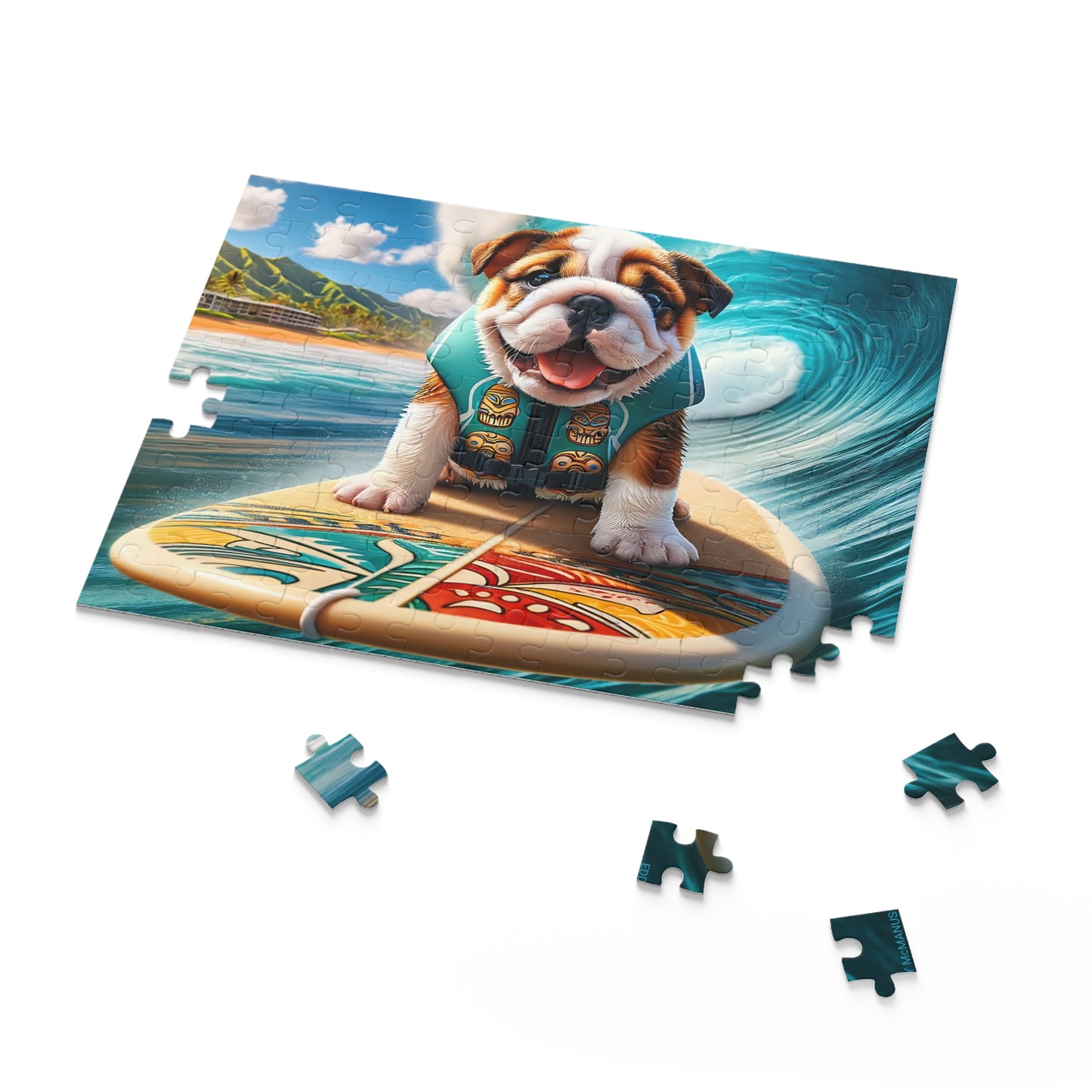 Surf Pups! Surfing English Bulldog Puppy Puzzle 9 - (120, 252, 500-Piece)