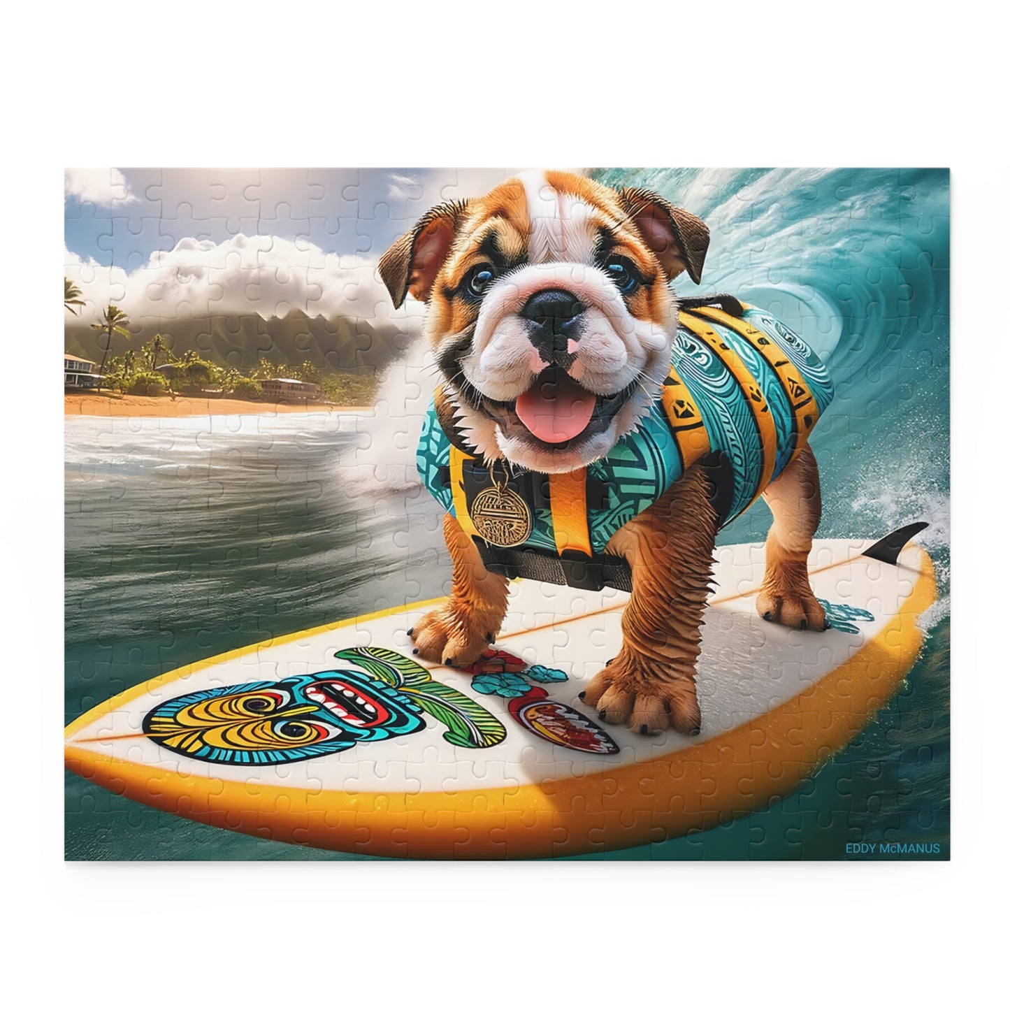 Surf Pups! Surfing English Bulldog Puppy Puzzle 6 - (120, 252, 500-Piece)