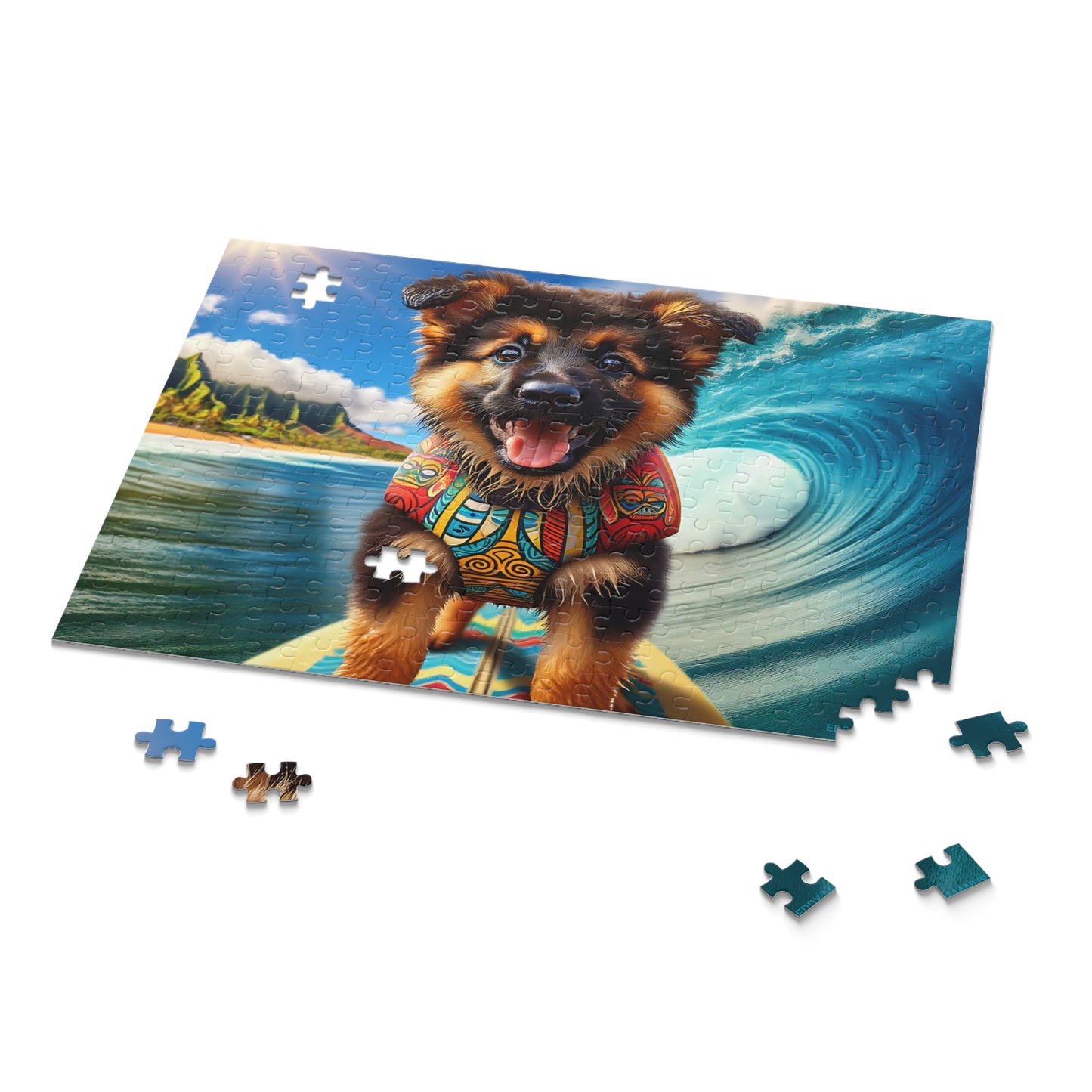 Surf Pups! Surfing German Shepherd Puppy Puzzle 5 - (120, 252, 500-Piece)
