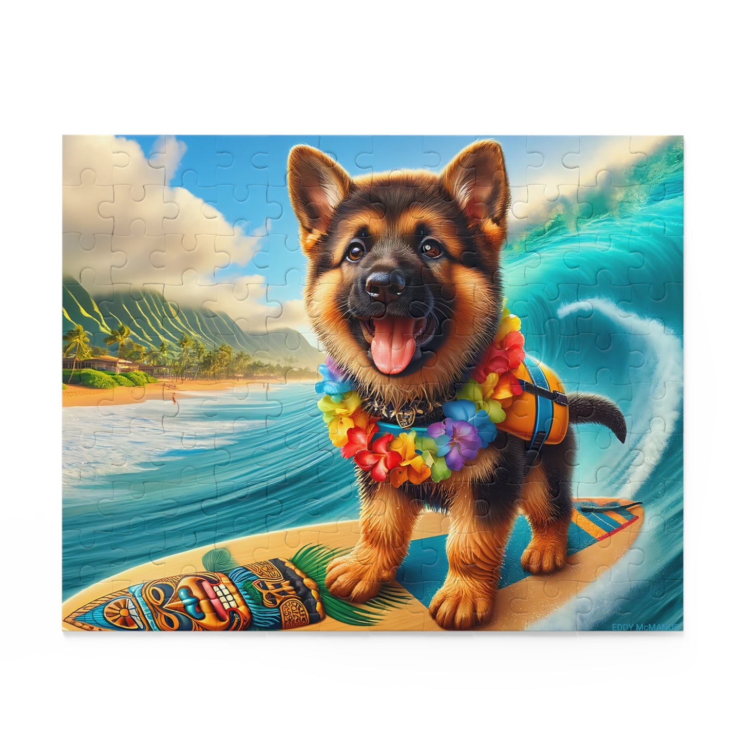 Surf Pups! Surfing German Shepherd Puppy Puzzle 12 - (120, 252, 500-Piece)