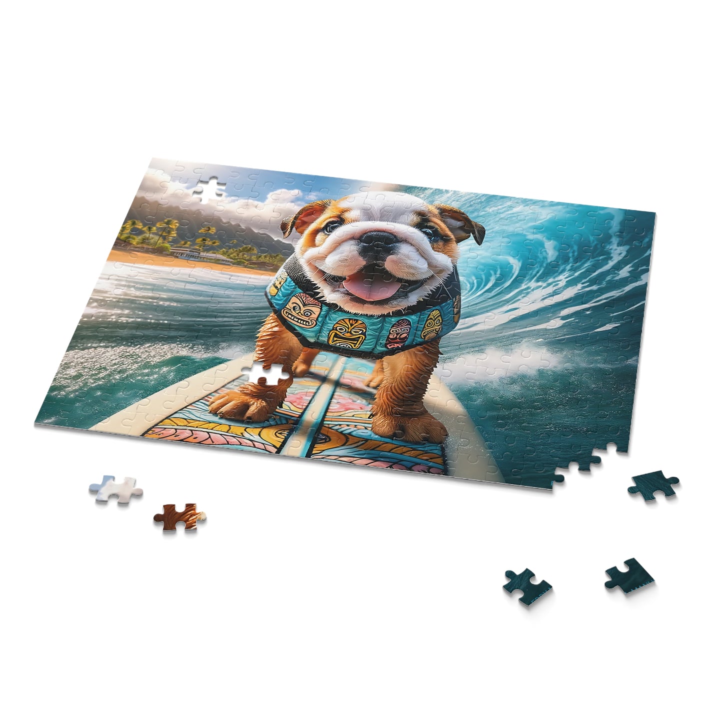 Surf Pups! Surfing English Bulldog Puppy Puzzle 7 - (120, 252, 500-Piece)