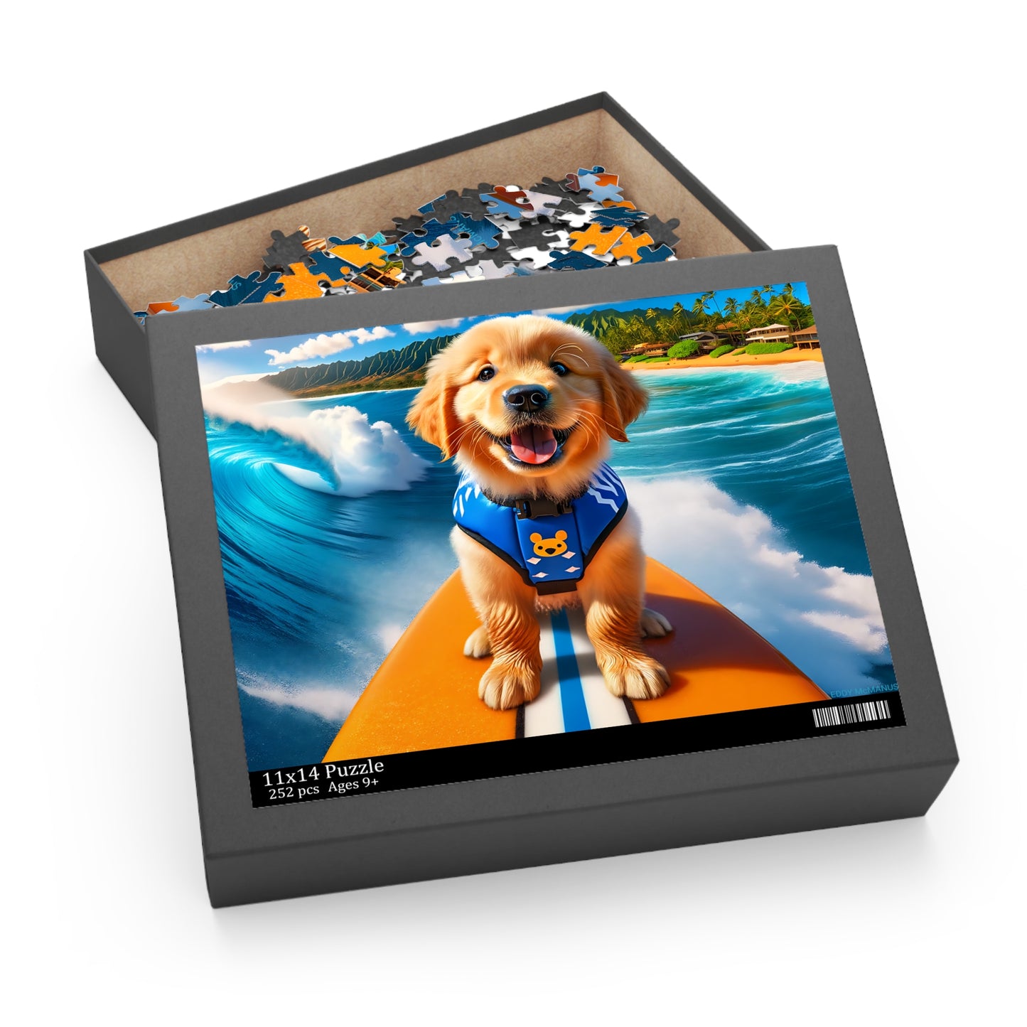 Surf Pups! Surfing Golden Retriever Puppy Puzzle 10 - (120, 252, 500-Piece)