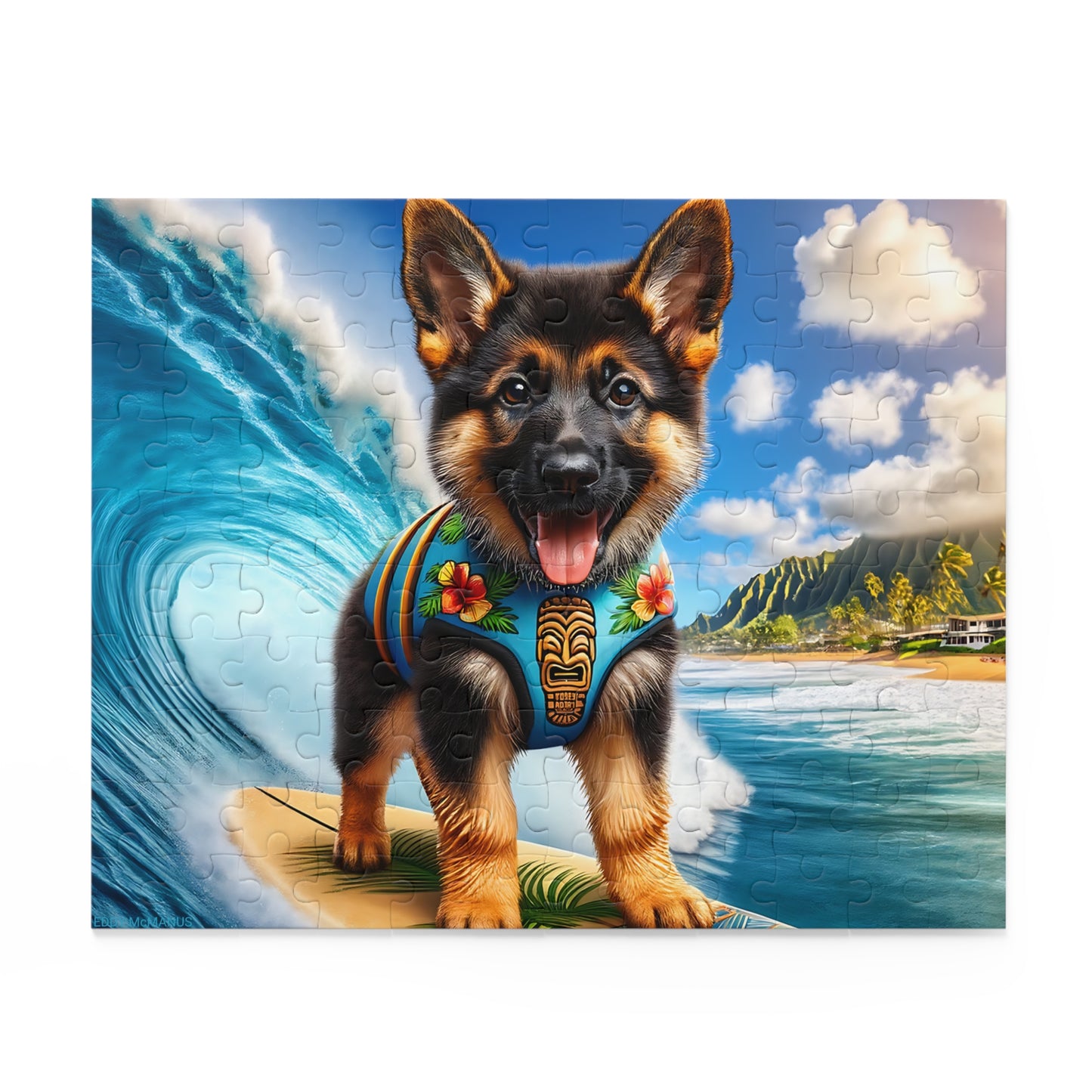 Surf Pups! Surfing German Shepherd Puppy Puzzle 2 - (120, 252, 500-Piece)