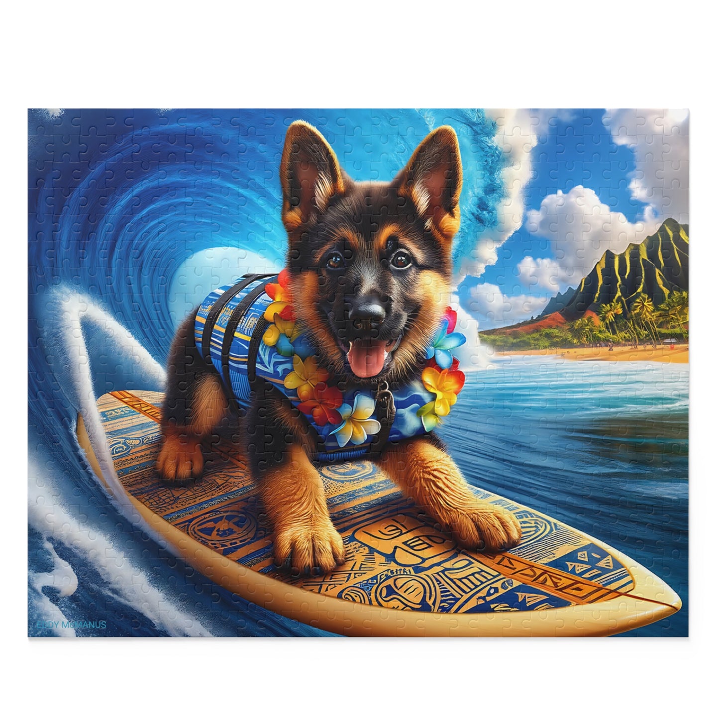 Surf Pups! Surfing German Shepherd Puppy Puzzle 10 - (120, 252, 500-Piece)