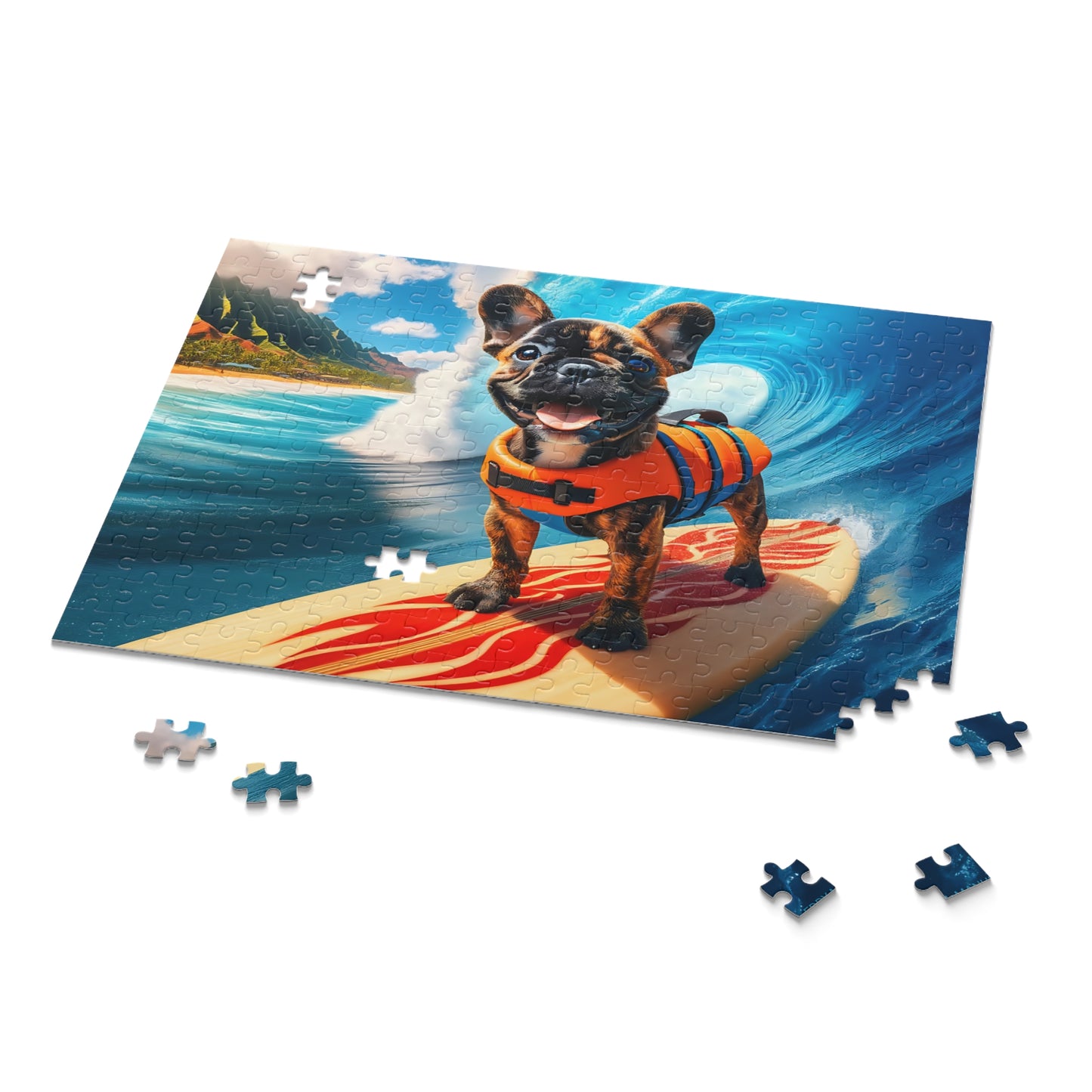 Surf Pups! Surfing French Bulldog Puppy Puzzle 4 - (120, 252, 500-Piece)