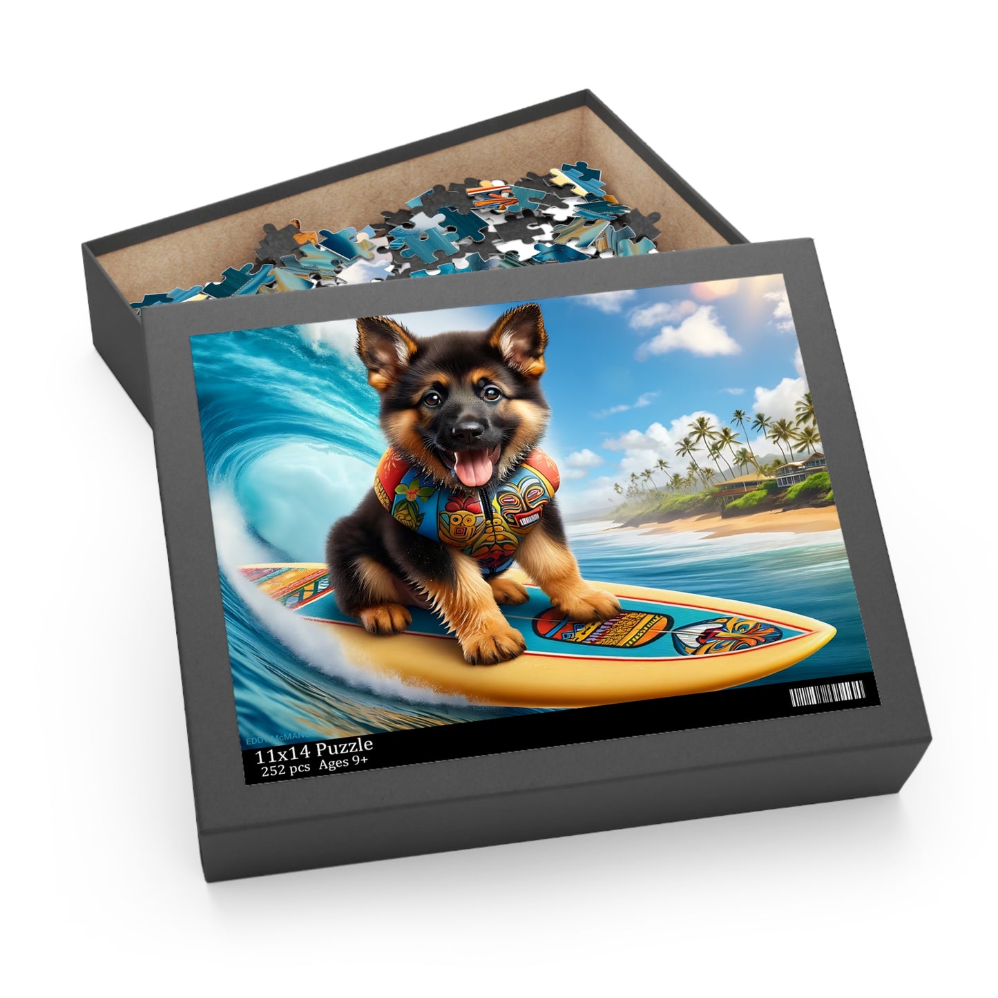 Surf Pups! Surfing German Shepherd Puppy Puzzle 4 - (120, 252, 500-Piece)