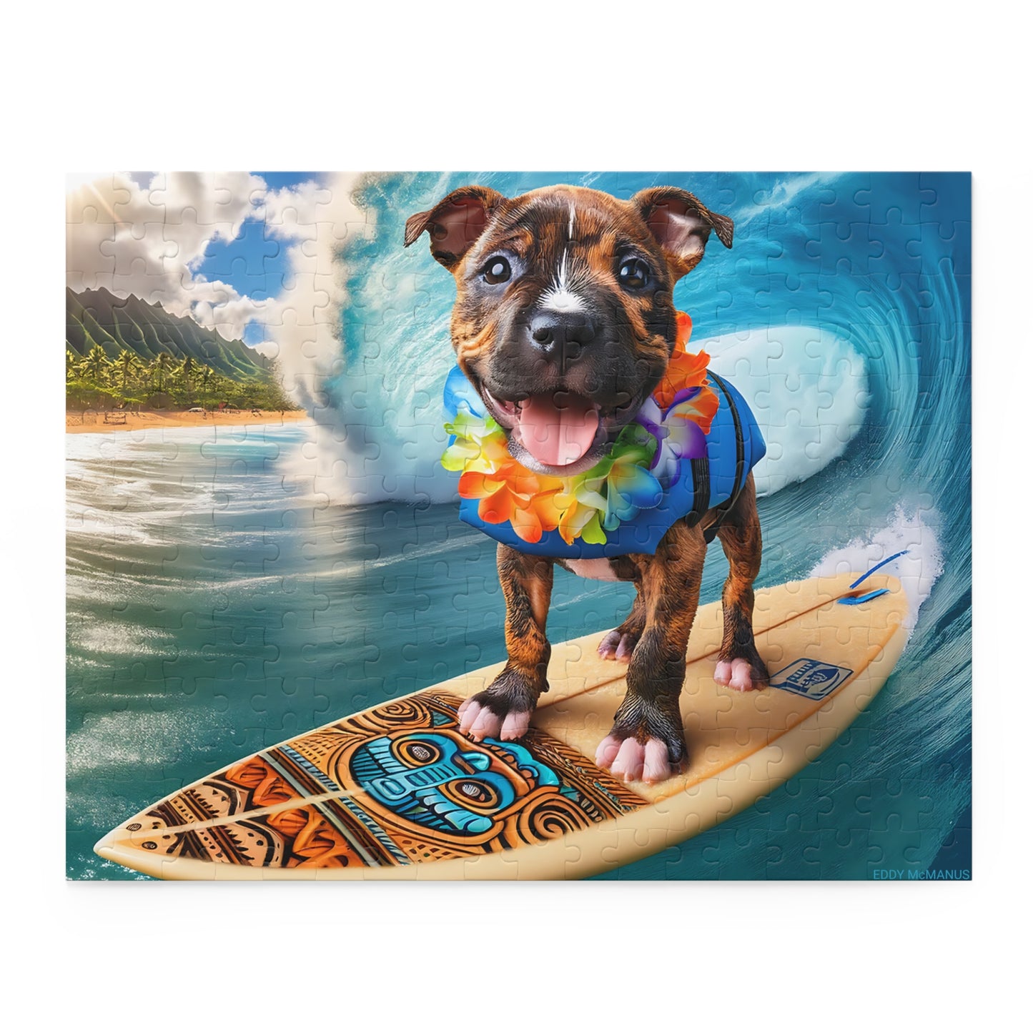 Surf Pups! Surfing Pit Bull Puppy Puzzle 12 - (120, 252, 500-Piece)
