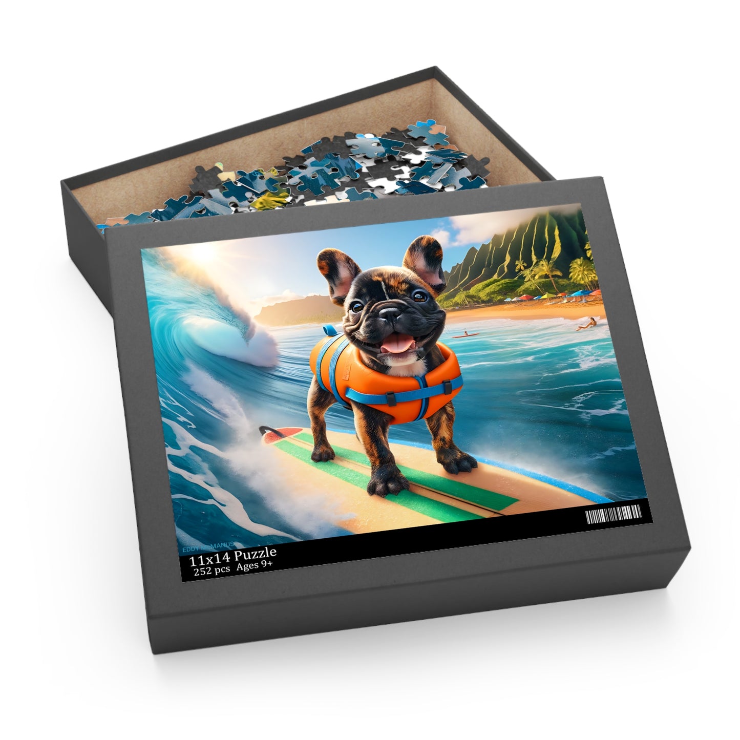 Surf Pups! Surfing French Bulldog Puppy Puzzle 1 - (120, 252, 500-Piece)