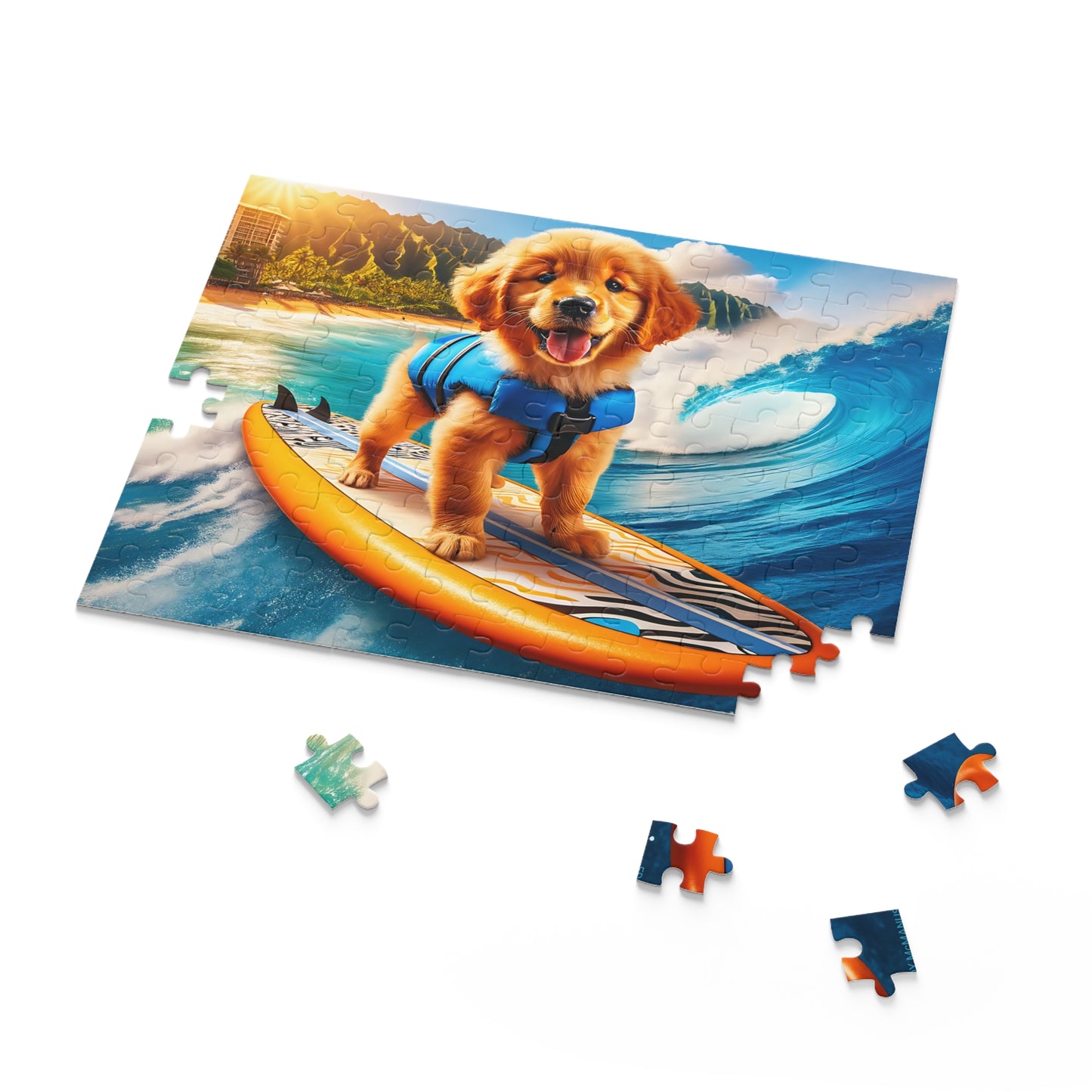 Surf Pups! Surfing Golden Retriever Puppy Puzzle 9 - (120, 252, 500-Piece)