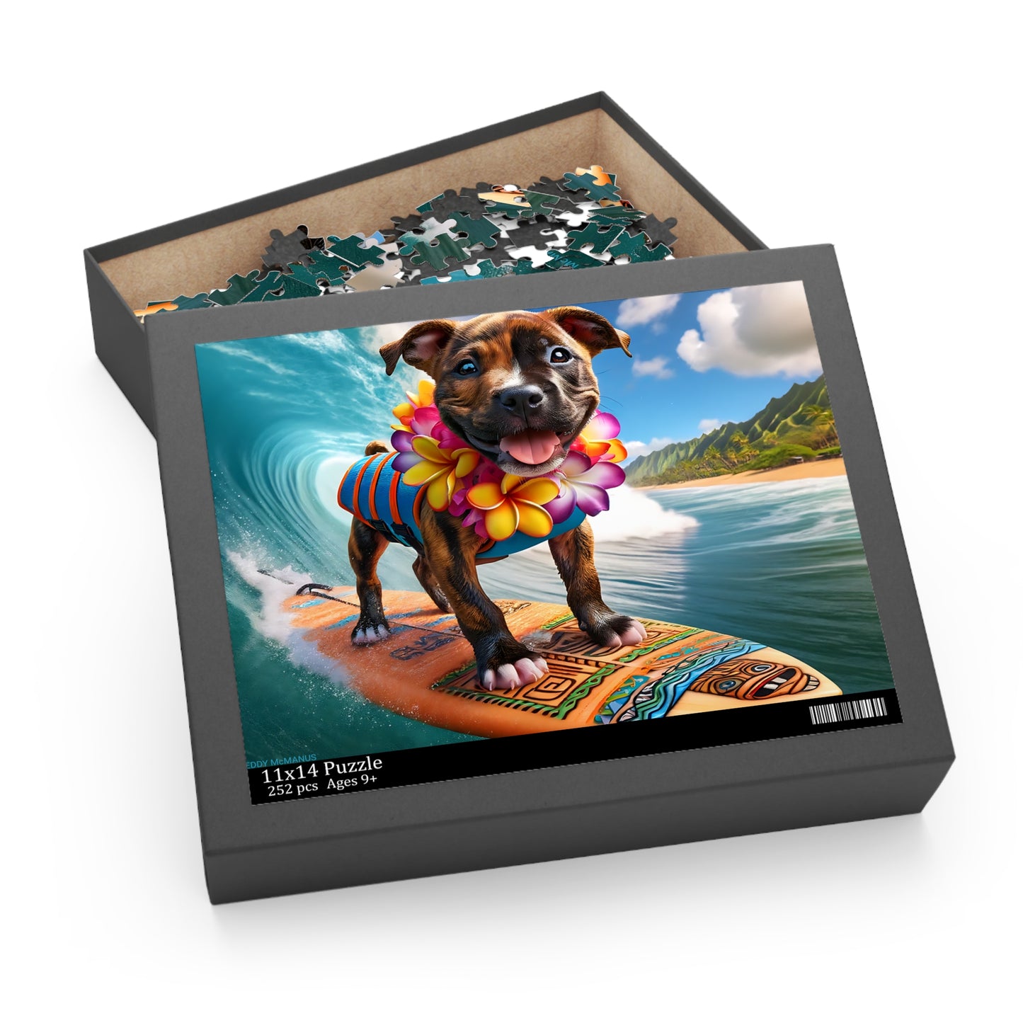 Surf Pups! Surfing Pit Bull Puppy Puzzle 10 - (120, 252, 500-Piece)
