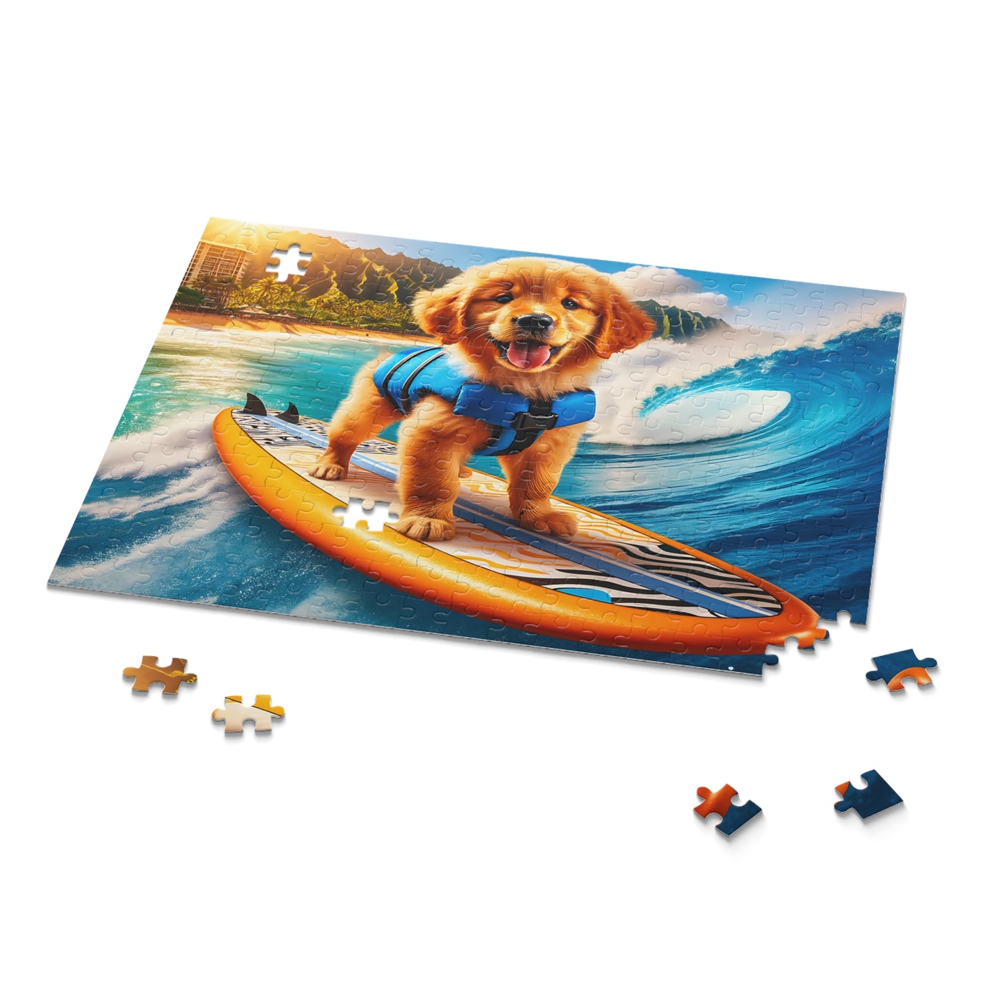 Surf Pups! Surfing Golden Retriever Puppy Puzzle 9 - (120, 252, 500-Piece)
