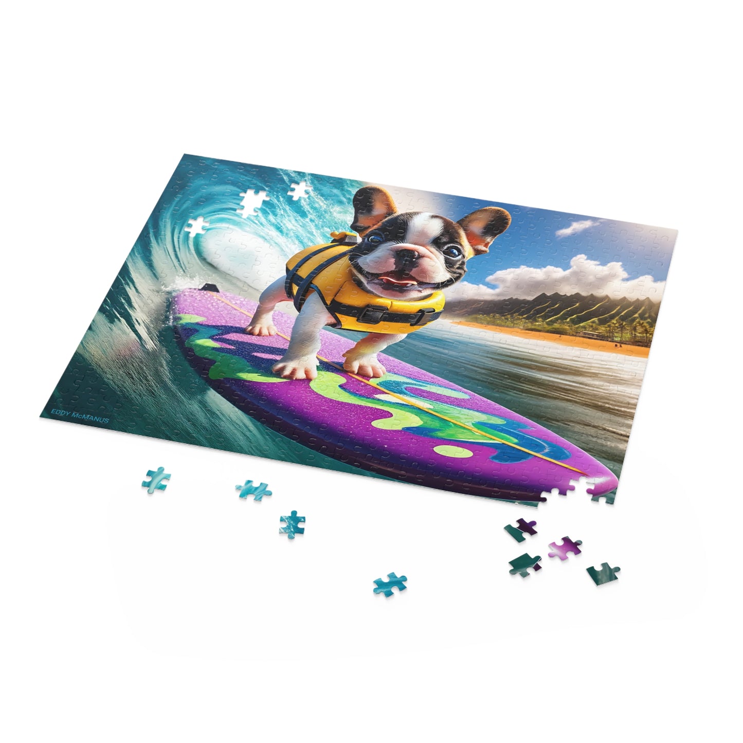 Surf Pups! Surfing French Bulldog Puppy Puzzle 9 - (120, 252, 500-Piece)