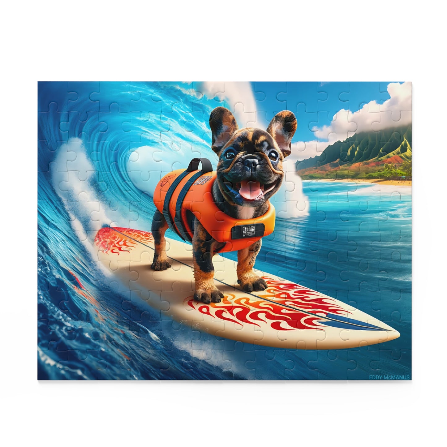 Surf Pups! Surfing French Bulldog Puppy Puzzle 3 - (120, 252, 500-Piece)