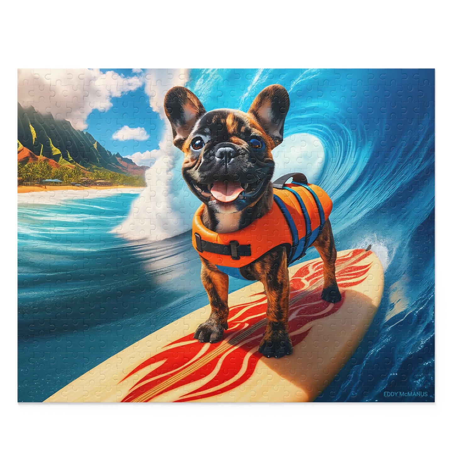Surf Pups! Surfing French Bulldog Puppy Puzzle 4 - (120, 252, 500-Piece)