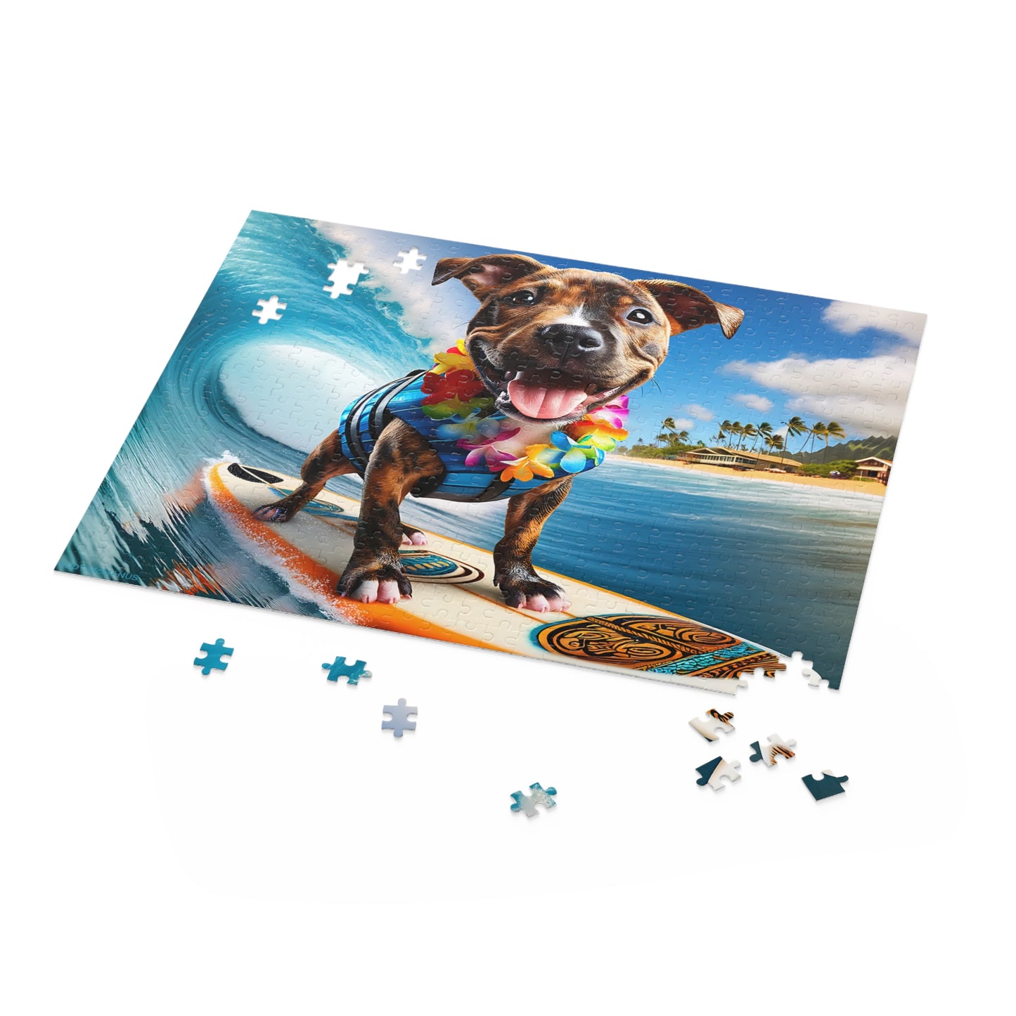 Surf Pups! Surfing Pit Bull Puppy Puzzle 9 - (120, 252, 500-Piece)