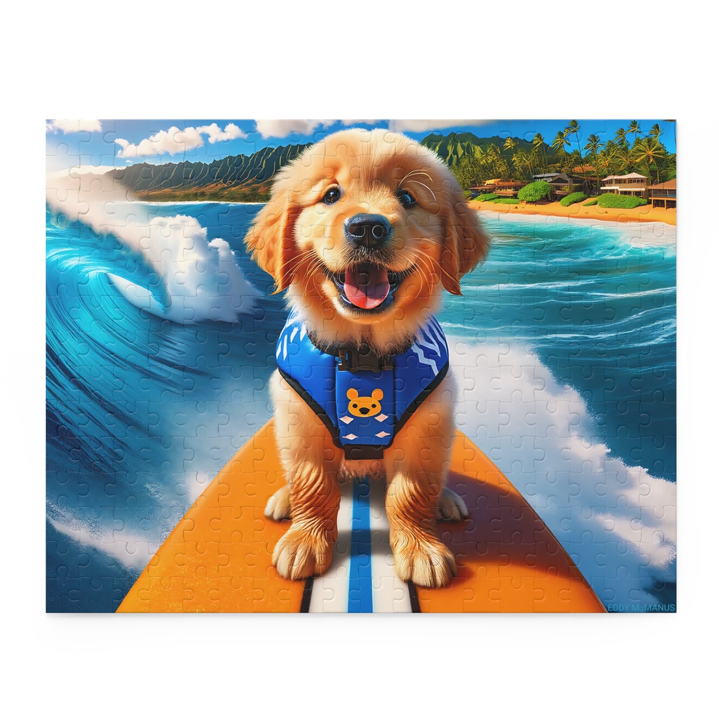 Surf Pups! Surfing Golden Retriever Puppy Puzzle 10 - (120, 252, 500-Piece)