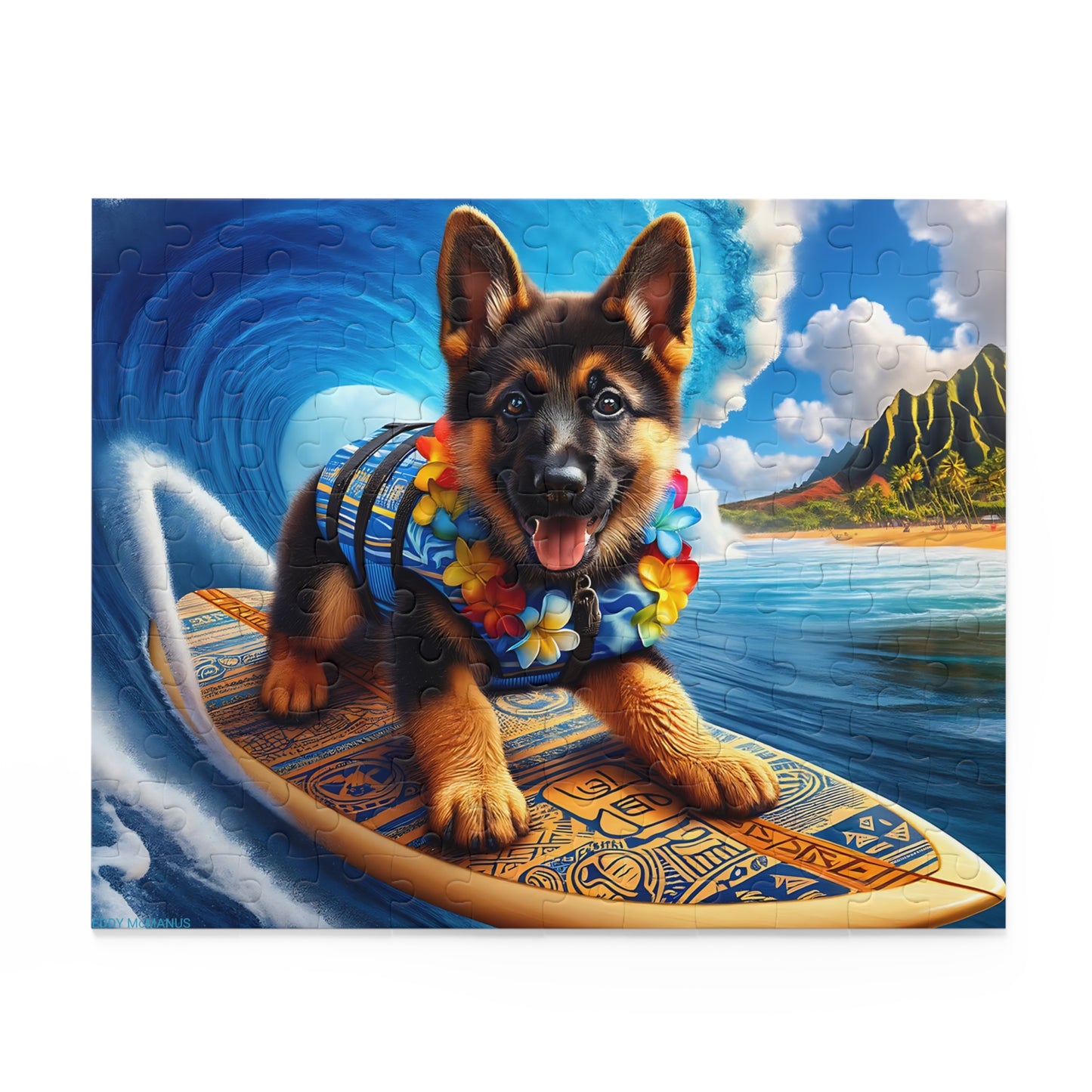 Surf Pups! Surfing German Shepherd Puppy Puzzle 10 - (120, 252, 500-Piece)