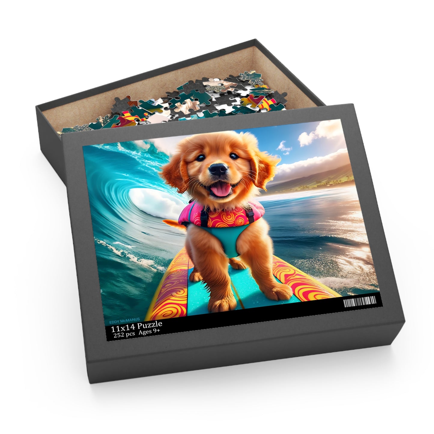 Surf Pups! Surfing Golden Retriever Puppy Puzzle 3 - (120, 252, 500-Piece)