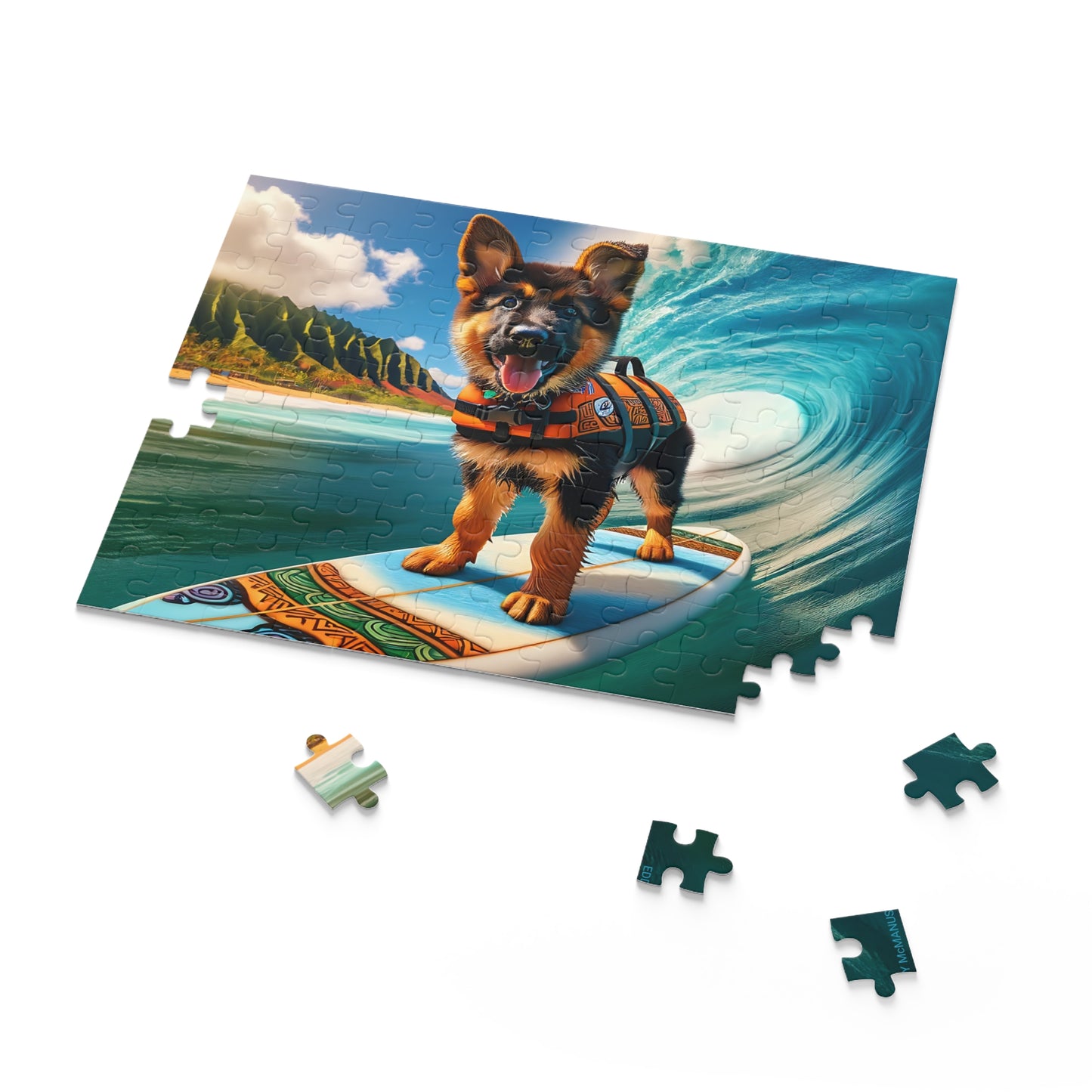 Surf Pups! Surfing German Shepherd Puppy Puzzle 7 - (120, 252, 500-Piece)