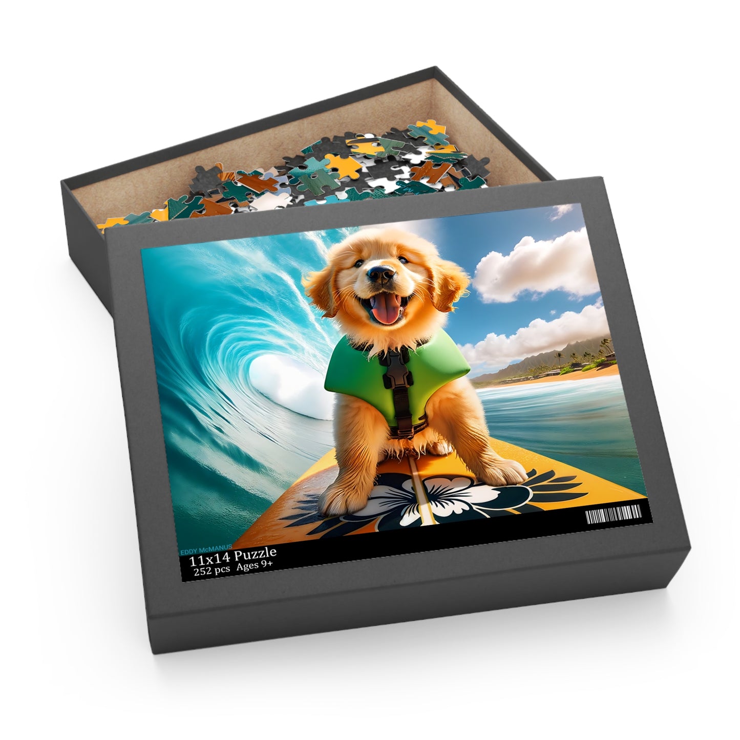 Surf Pups! Surfing Golden Retriever Puppy Puzzle 12 - (120, 252, 500-Piece)