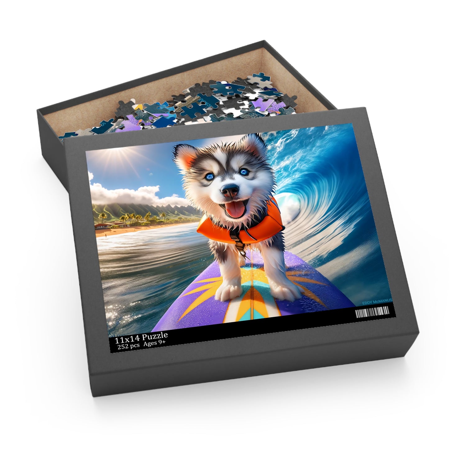 Surf Pups! Surfing Husky Puppy Puzzle 12 - (120, 252, 500-Piece)