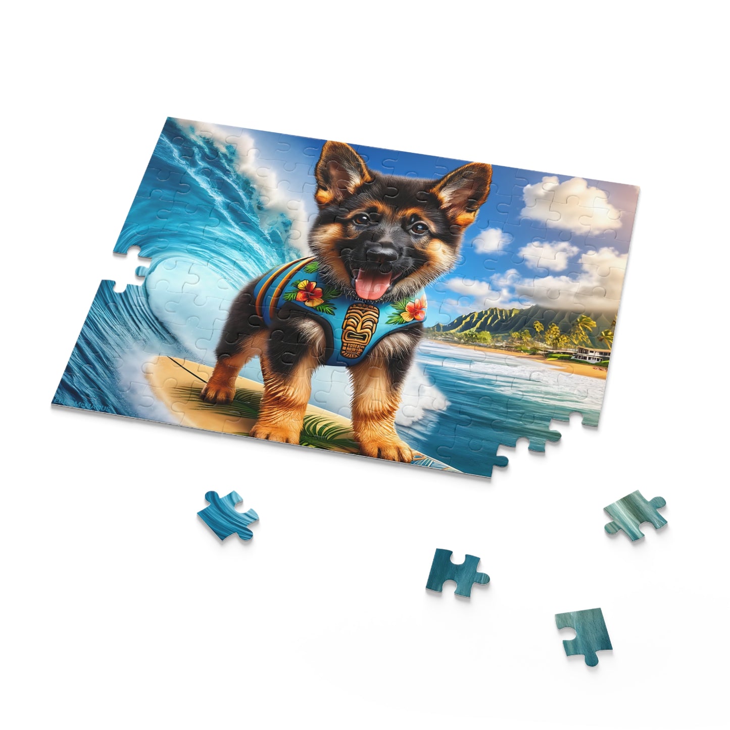 Surf Pups! Surfing German Shepherd Puppy Puzzle 2 - (120, 252, 500-Piece)