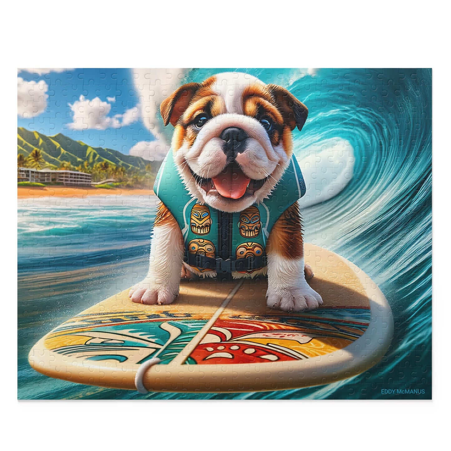 Surf Pups! Surfing English Bulldog Puppy Puzzle 9 - (120, 252, 500-Piece)