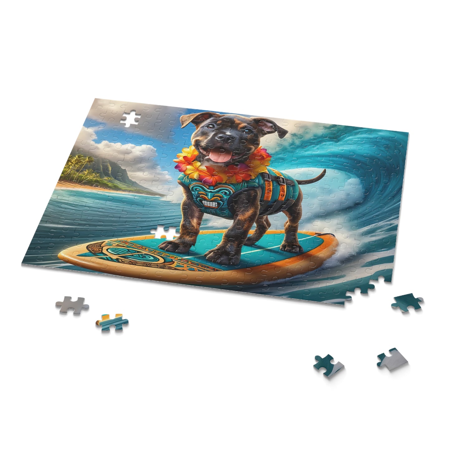 Surf Pups! Surfing Pit Bull Puppy Puzzle 4 - (120, 252, 500-Piece)
